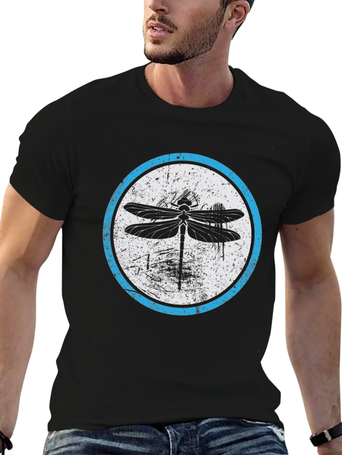 Black Dragonfly Graphic Tee - Black Casual Cotton T-Shirt view 6