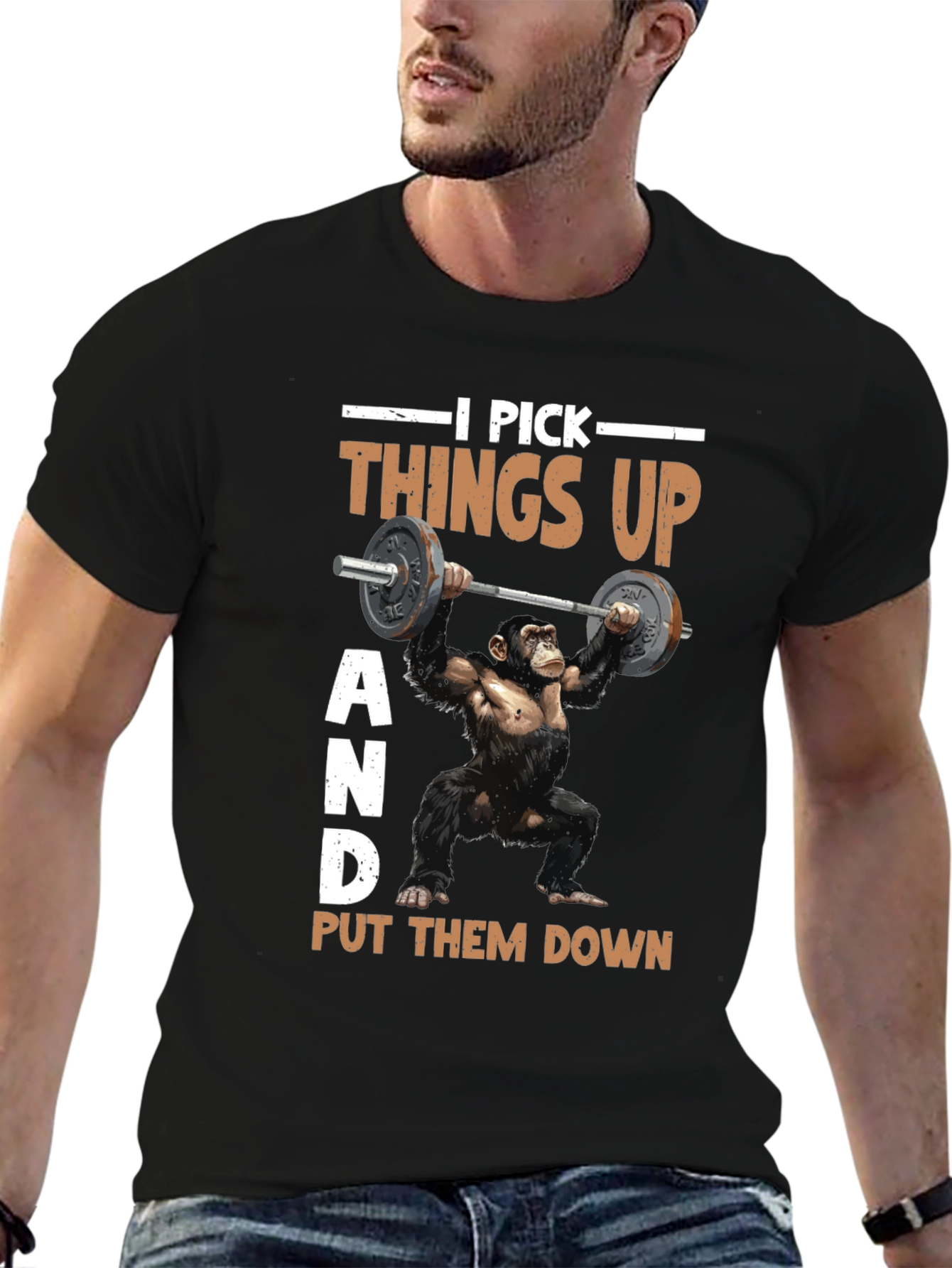 Funny Gym Monkey T-Shirt - I Pick Things Up - 6