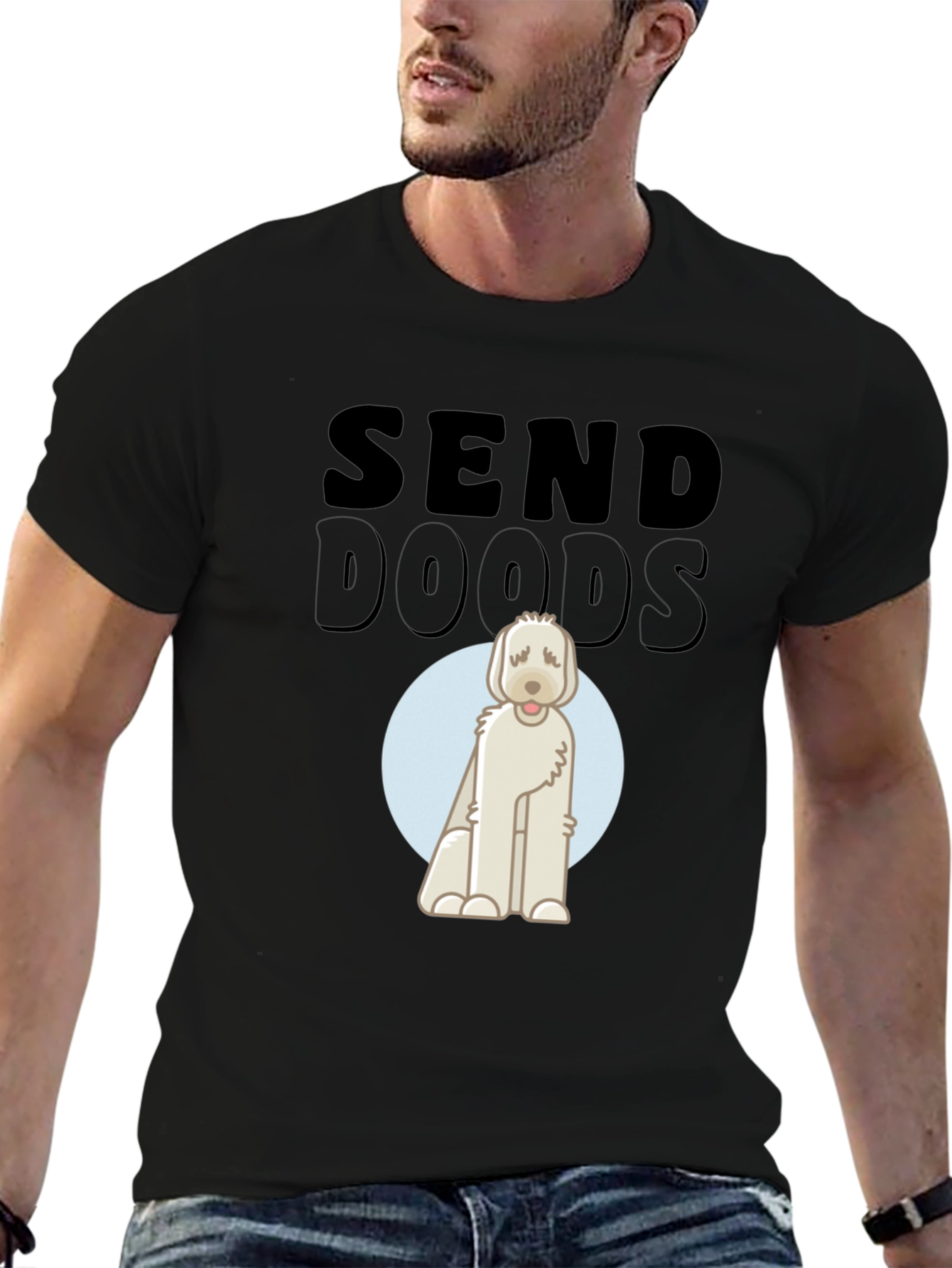 Black Send Doods T-Shirt - Funny Doodle Dog Tee view 6