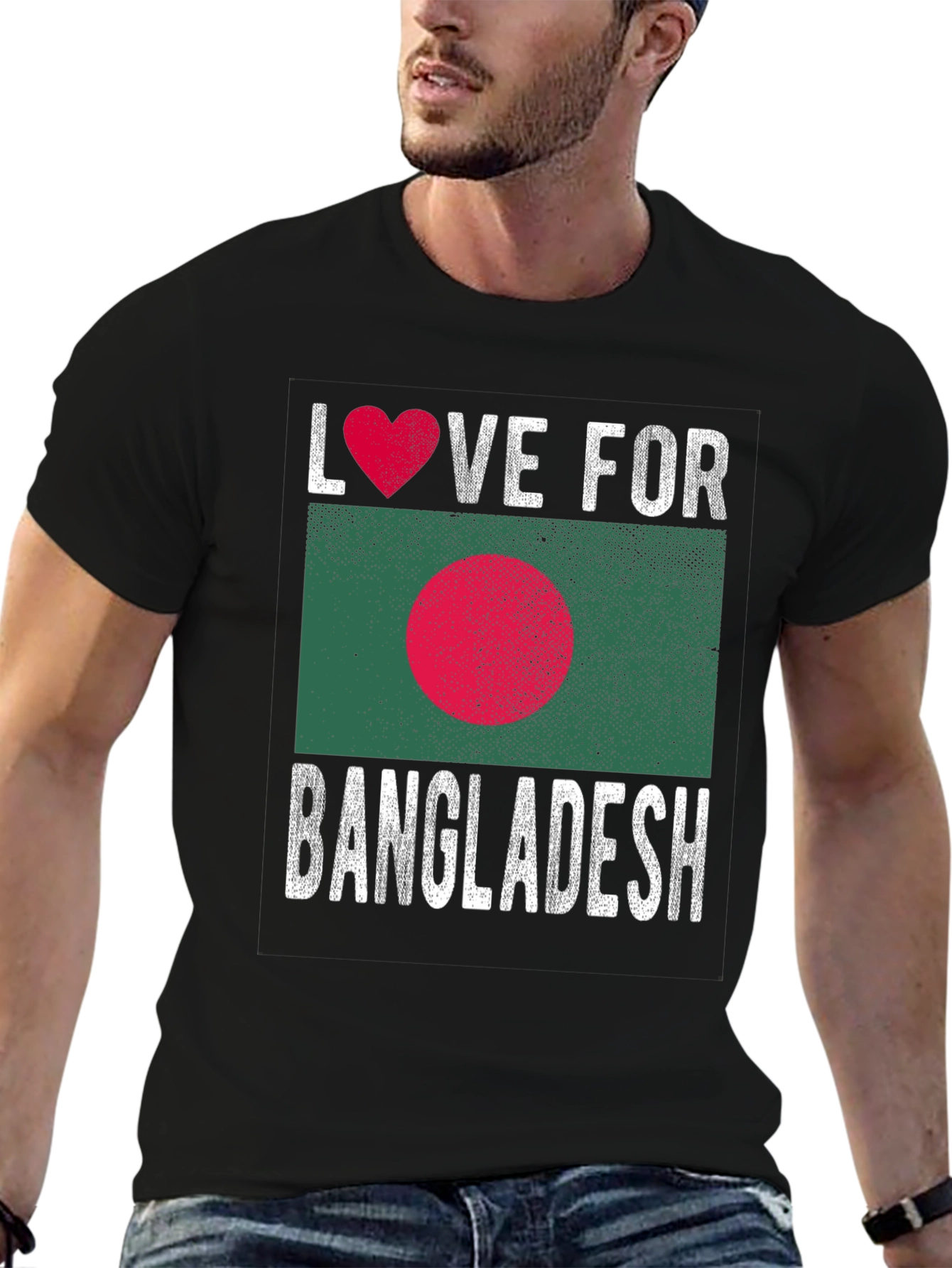 Black Love for Bangladesh T-Shirt - Heart Flag Design view 6