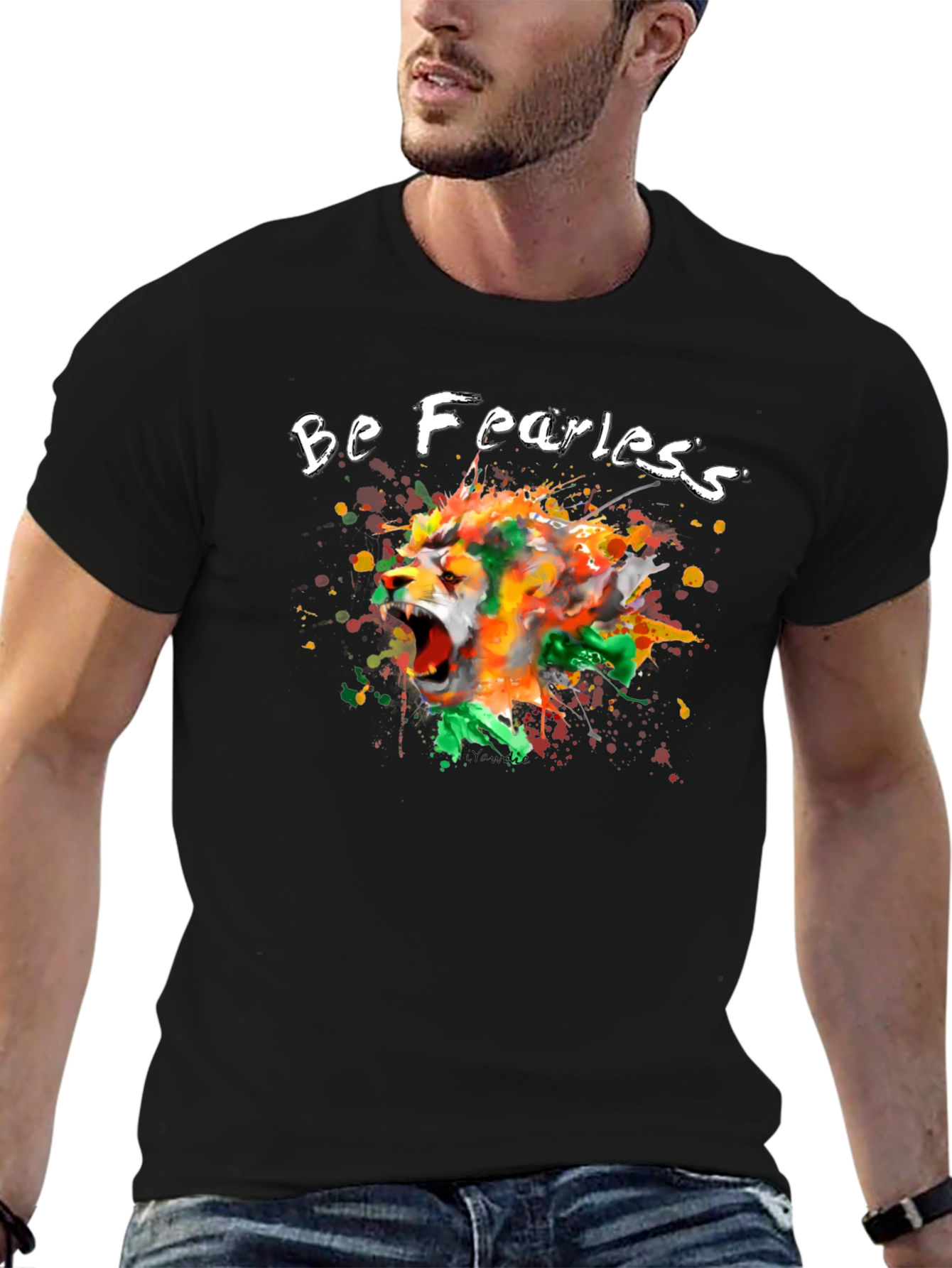 Black Be Fearless Lion Graphic Black T-Shirt view 6
