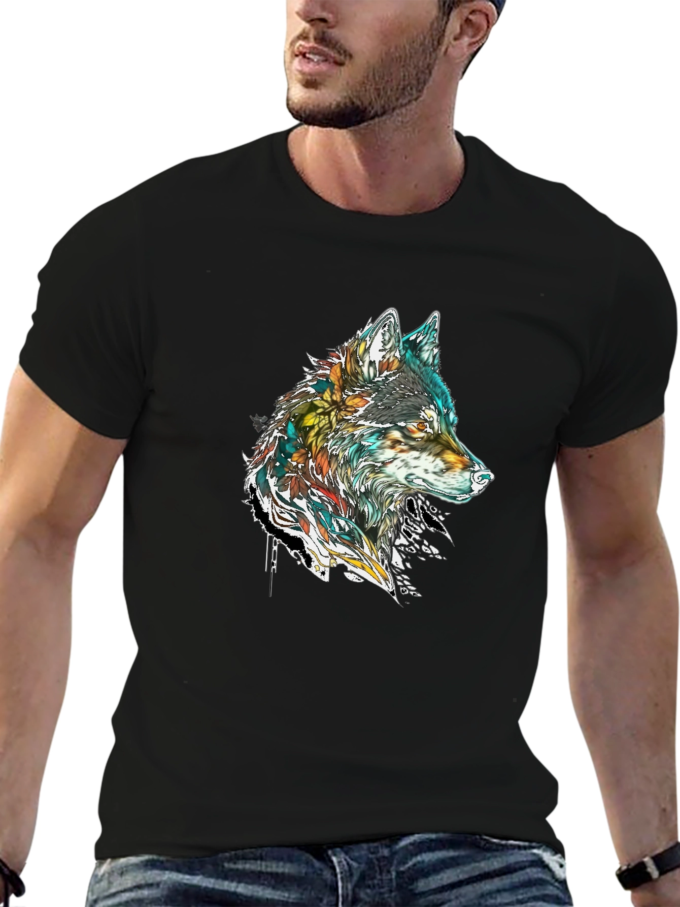 Black Wolf Graphic Print Black T-Shirt view 6