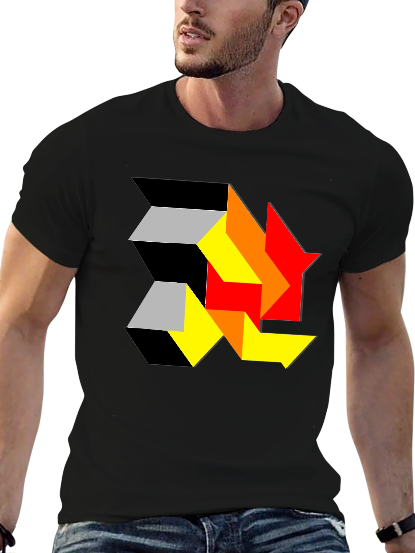 Black Abstract Geometric T-Shirt - Modern Art Design view 6