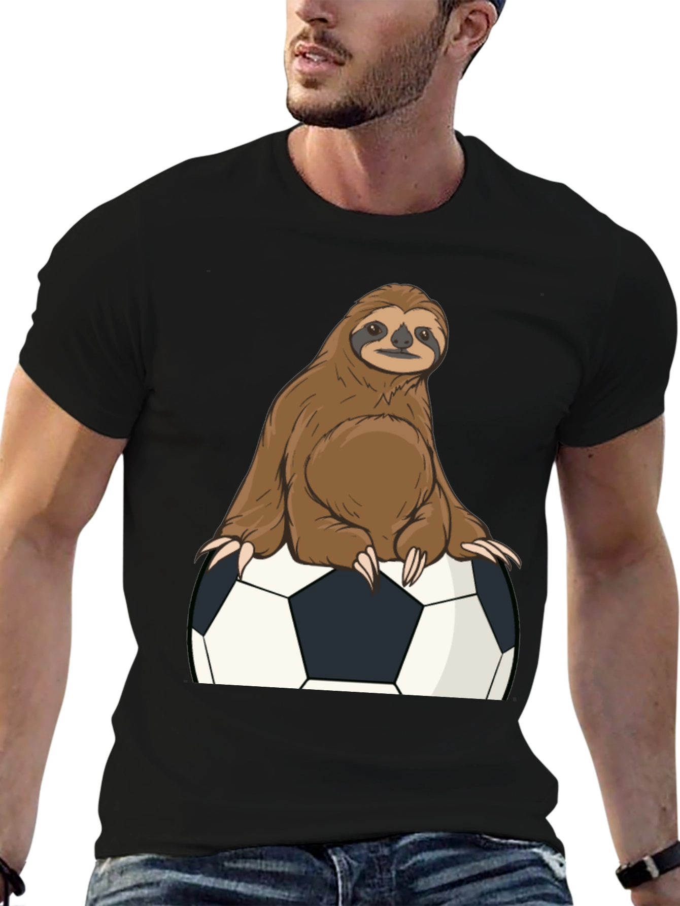 Black Sloth Soccer T-Shirt - Funny Graphic Tee view 6