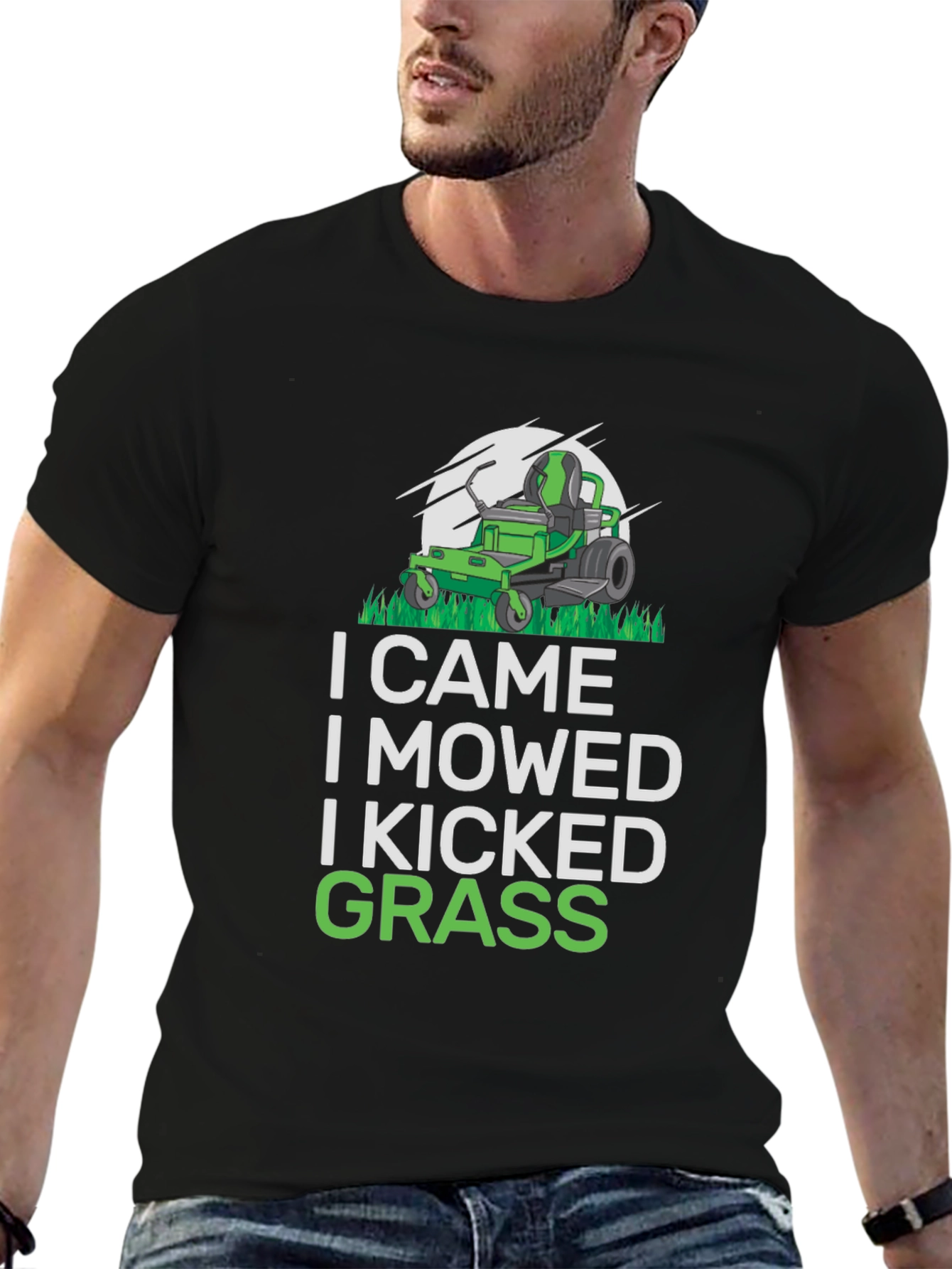 Black I Came I Mowed T-Shirt, Funny Lawn Mowing Shirt view 6