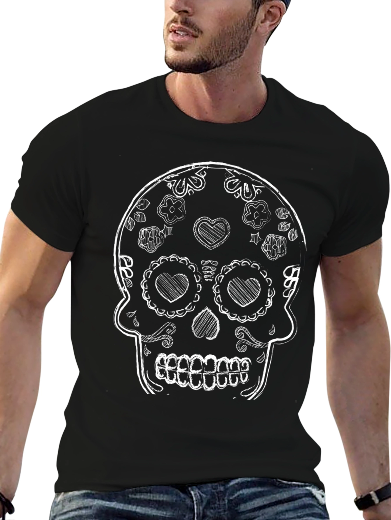 Black Sugar Skull T-Shirt - Day of the Dead view 6