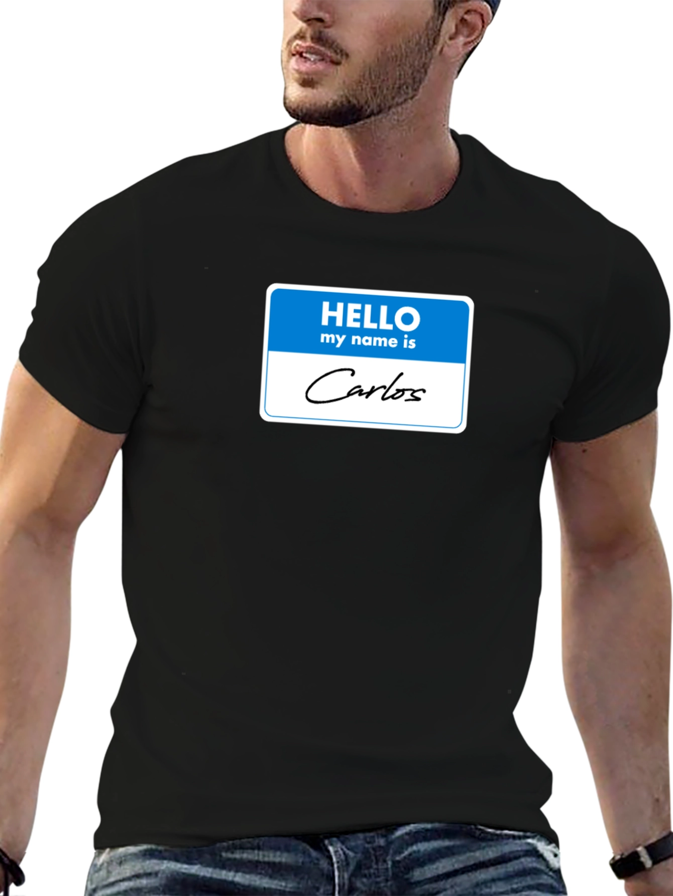 Black Hello My Name Is Carlos T-Shirt view 6