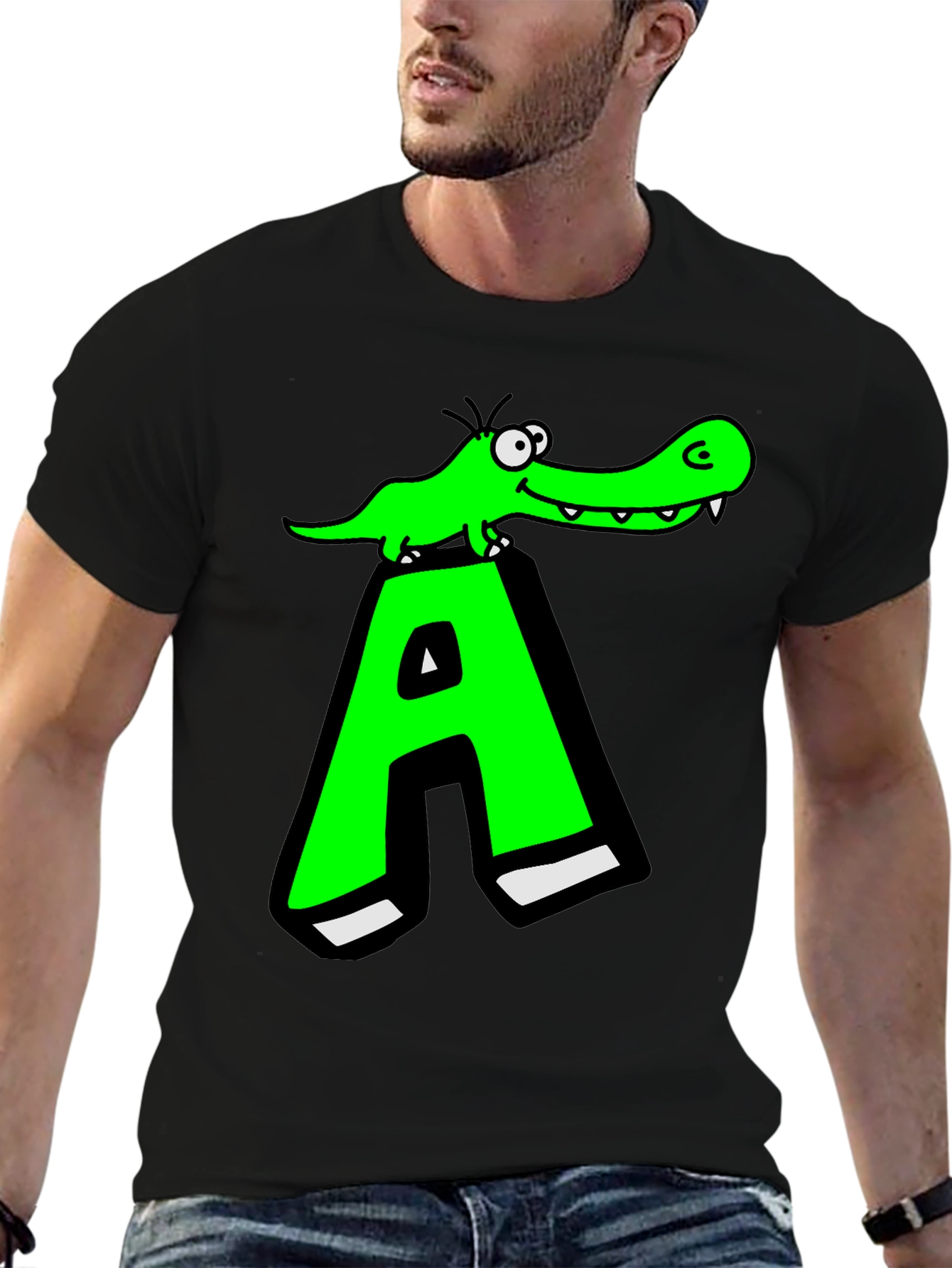 Black Funny Alligator 'A' Graphic T-Shirt view 6