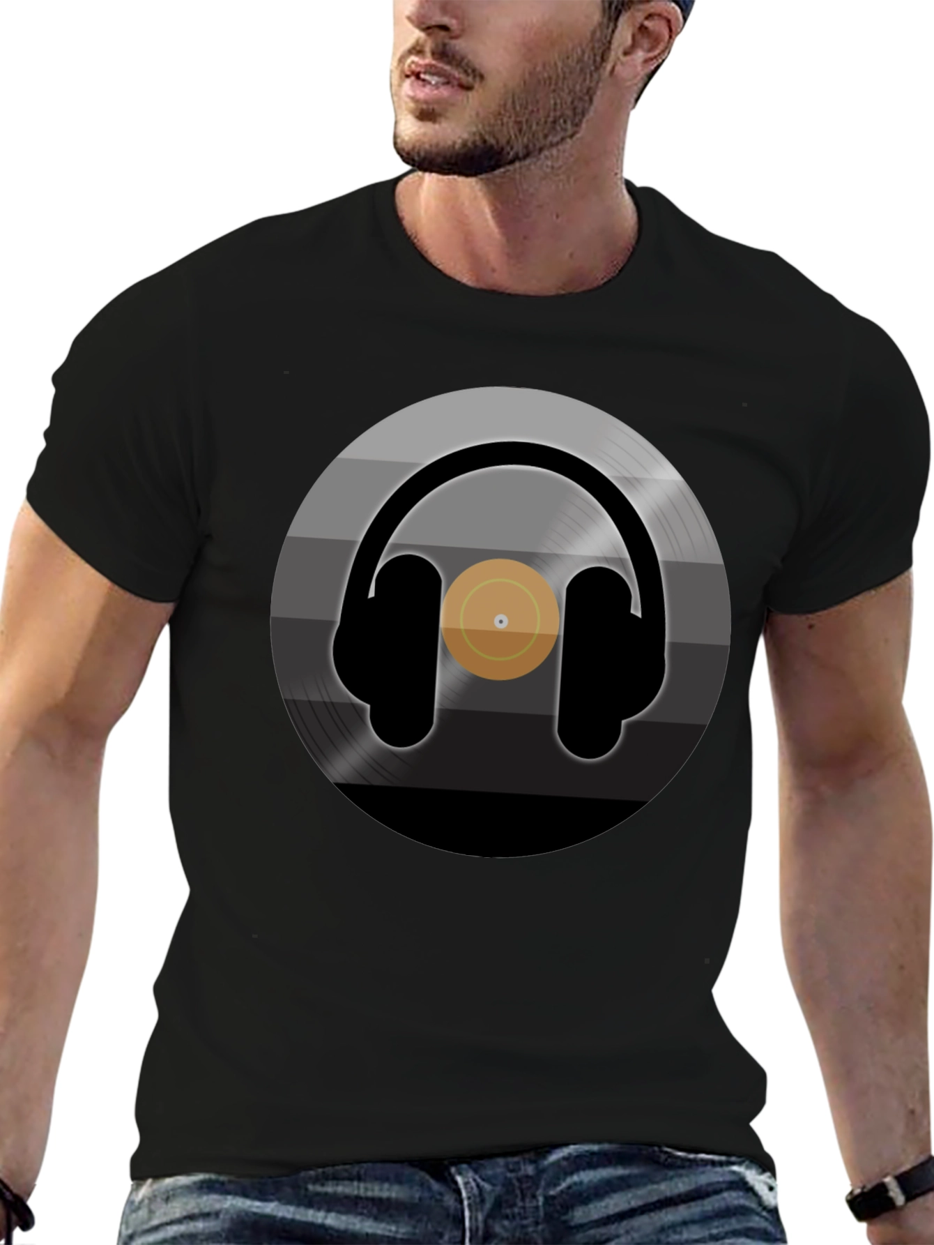 Black Headphones Record Graphic T-Shirt - Music Lover Tee view 6