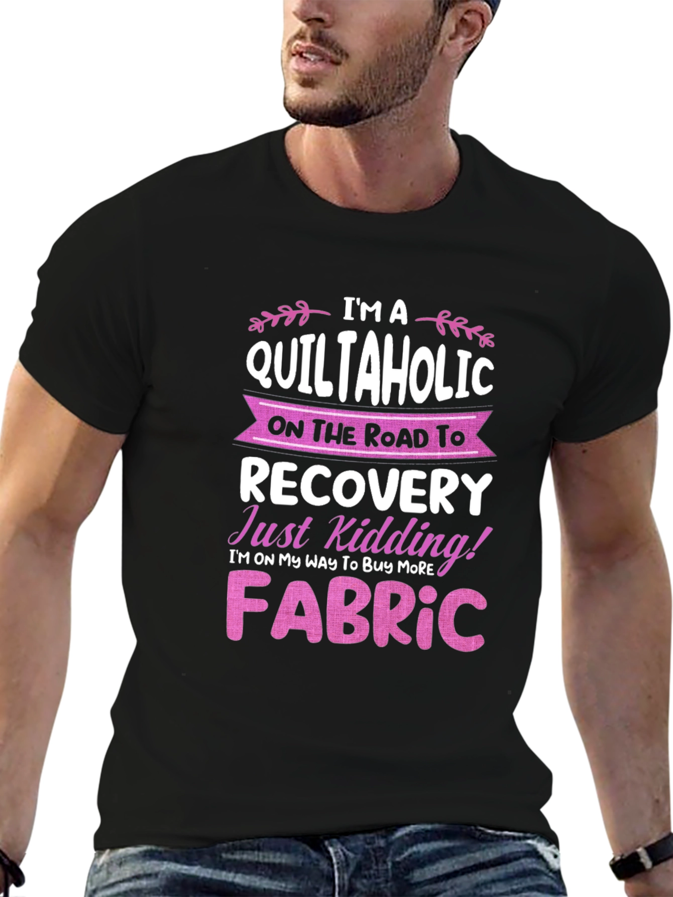 Black Quiltaholic T-Shirt: I'm on My Way to Buy More Fabric! view 6