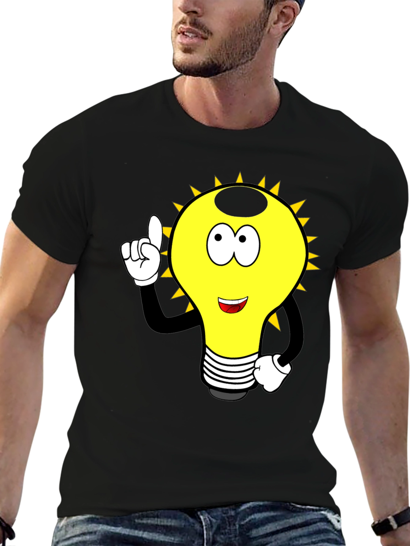 Black Cartoon Light Bulb Graphic Tee - Black view 6