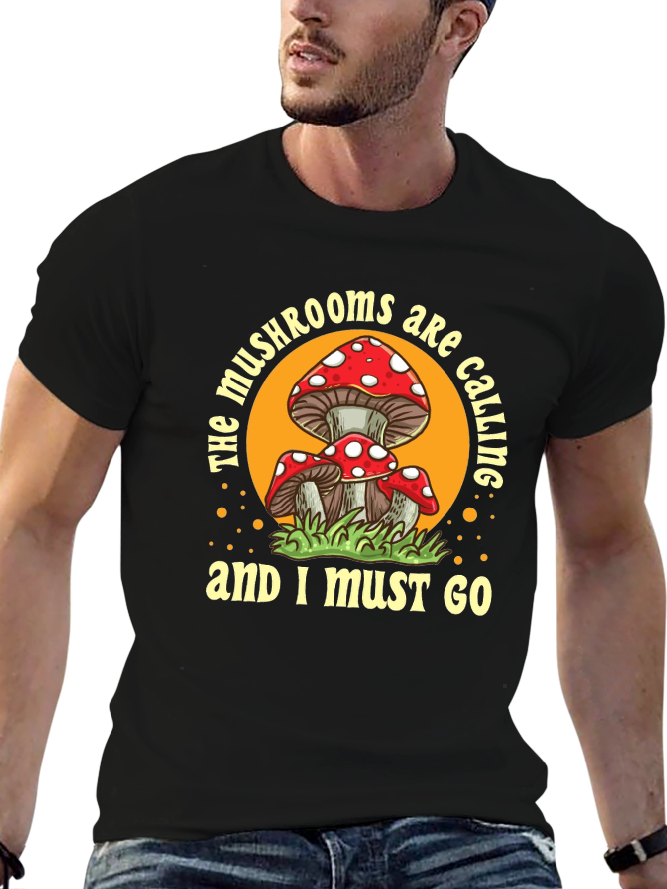 Black Mushroom Calling T-Shirt view 6
