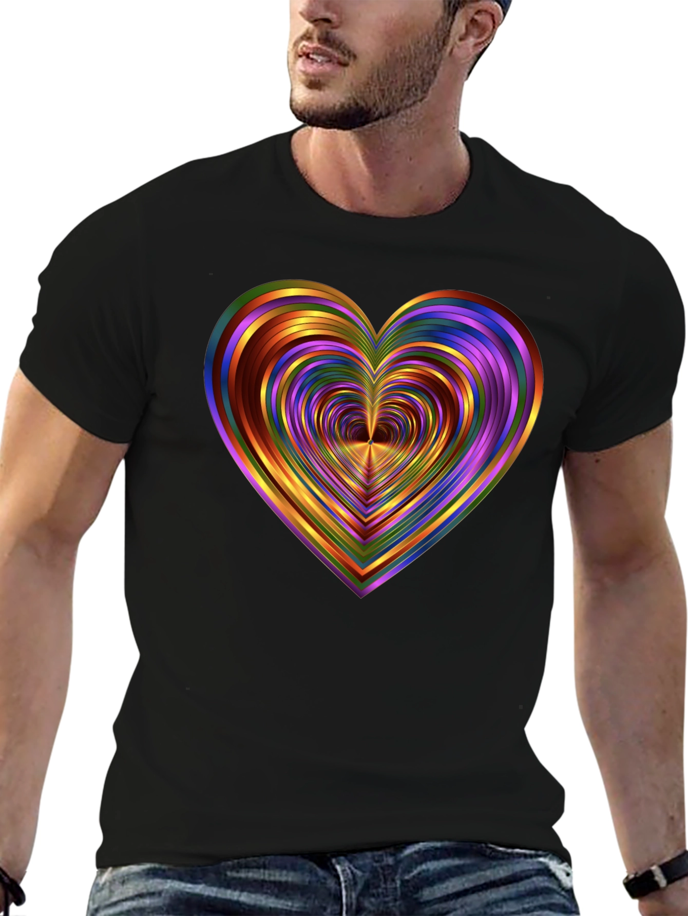 Black Rainbow Heart Graphic Tee - Unique Design view 6