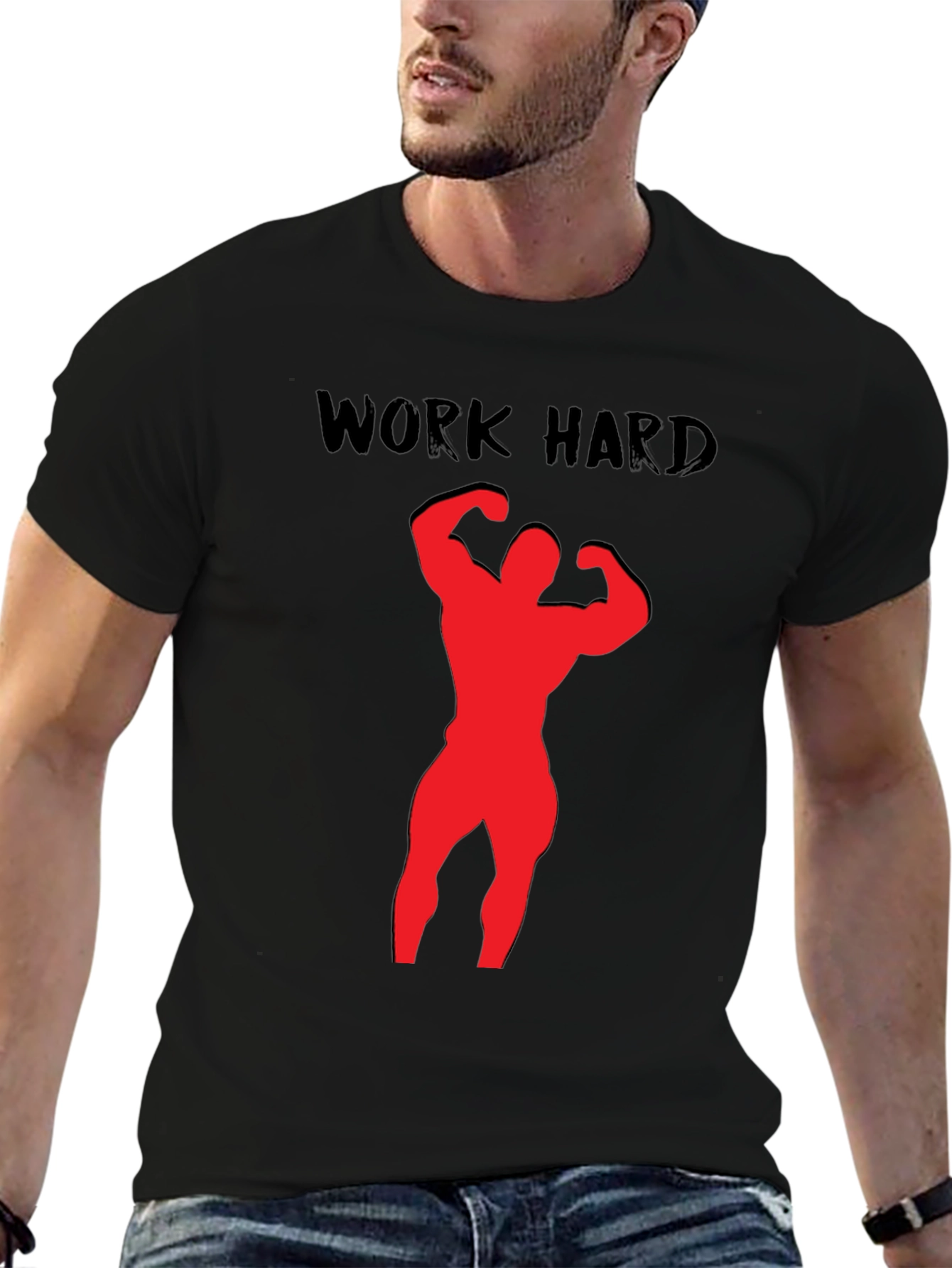 Black Work Hard Bodybuilding Black T-Shirt view 6