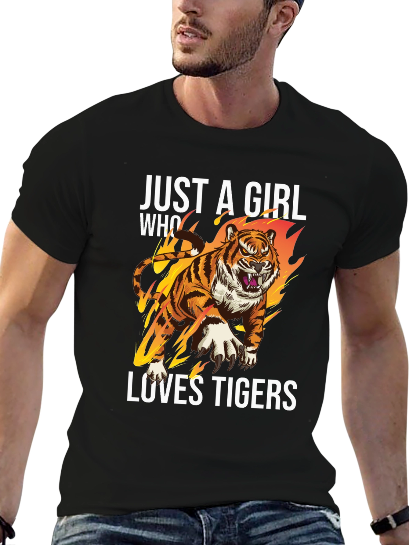 Black Just A Girl Who Loves Tigers Graphic T-Shirt view 6