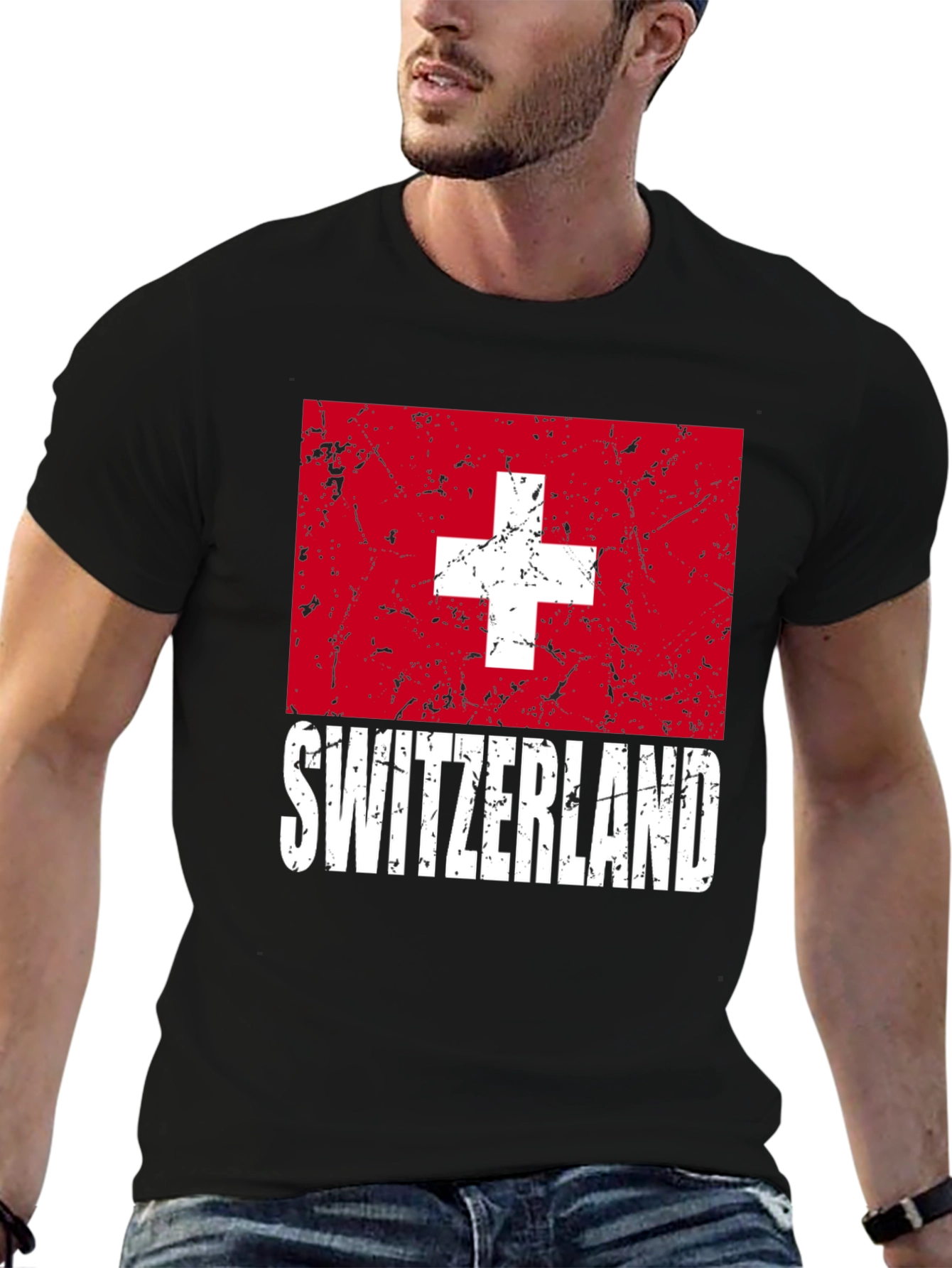 Switzerland Flag Graphic T-Shirt - Black - 6