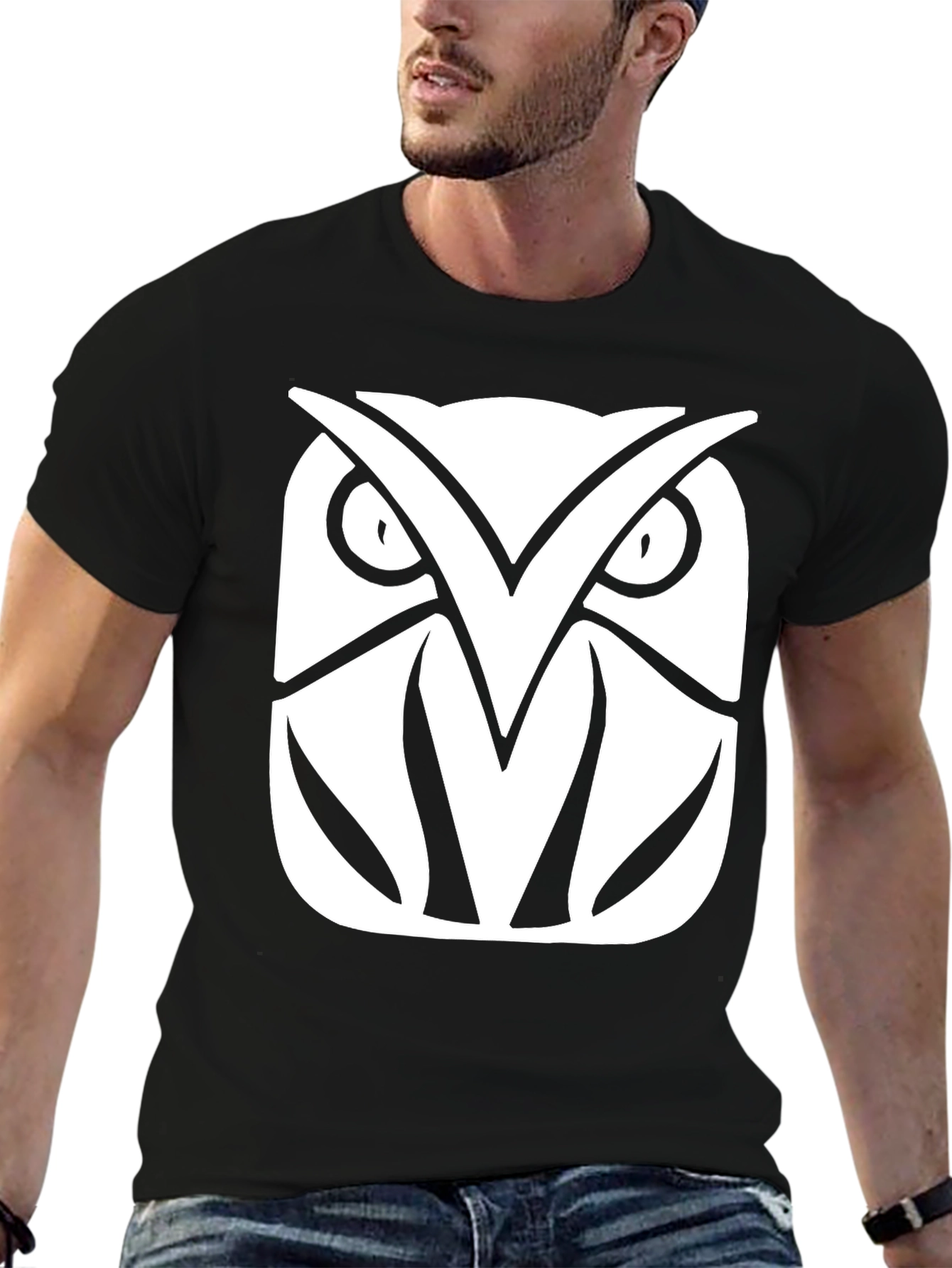 Black Owl Graphic Print Black T-Shirt view 6