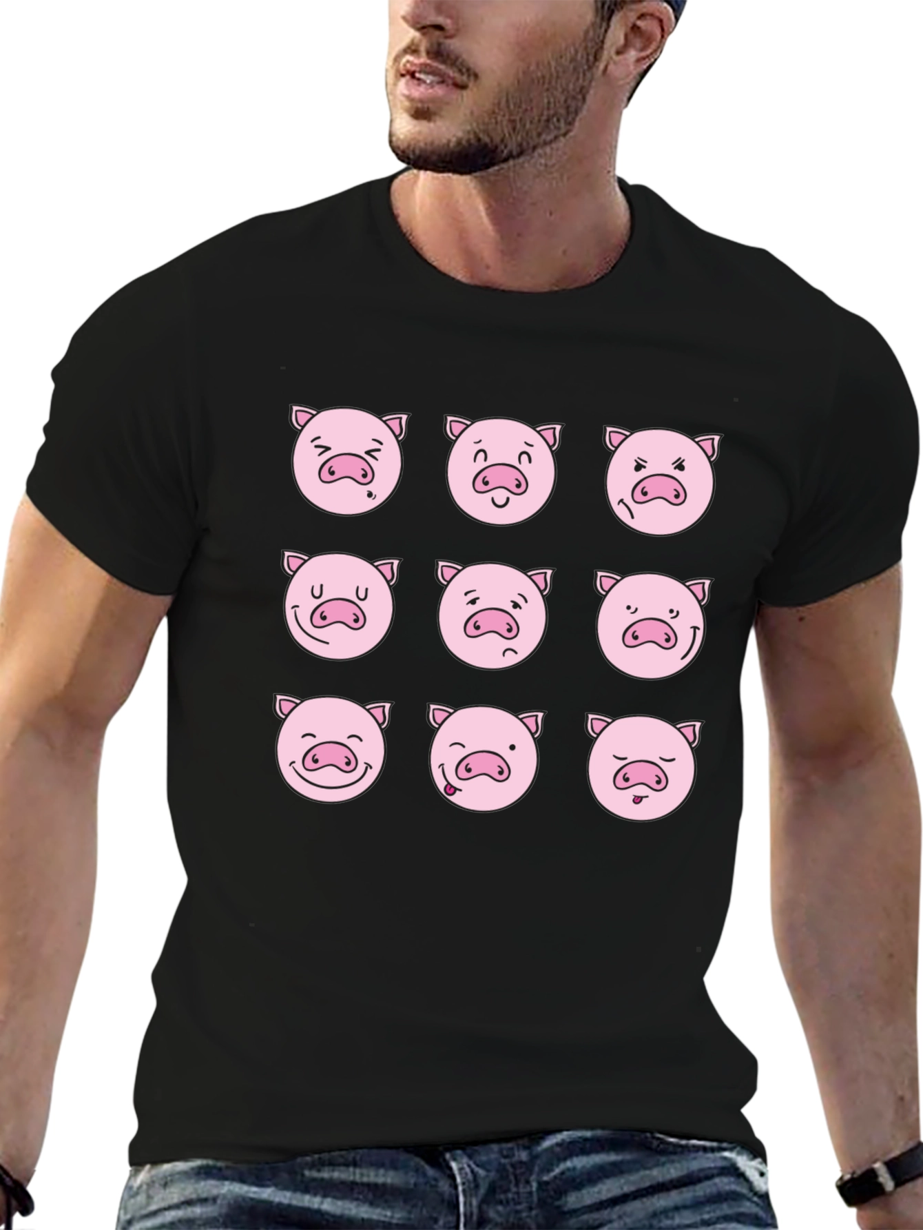 Black Pig Emoji Graphic Tee view 6
