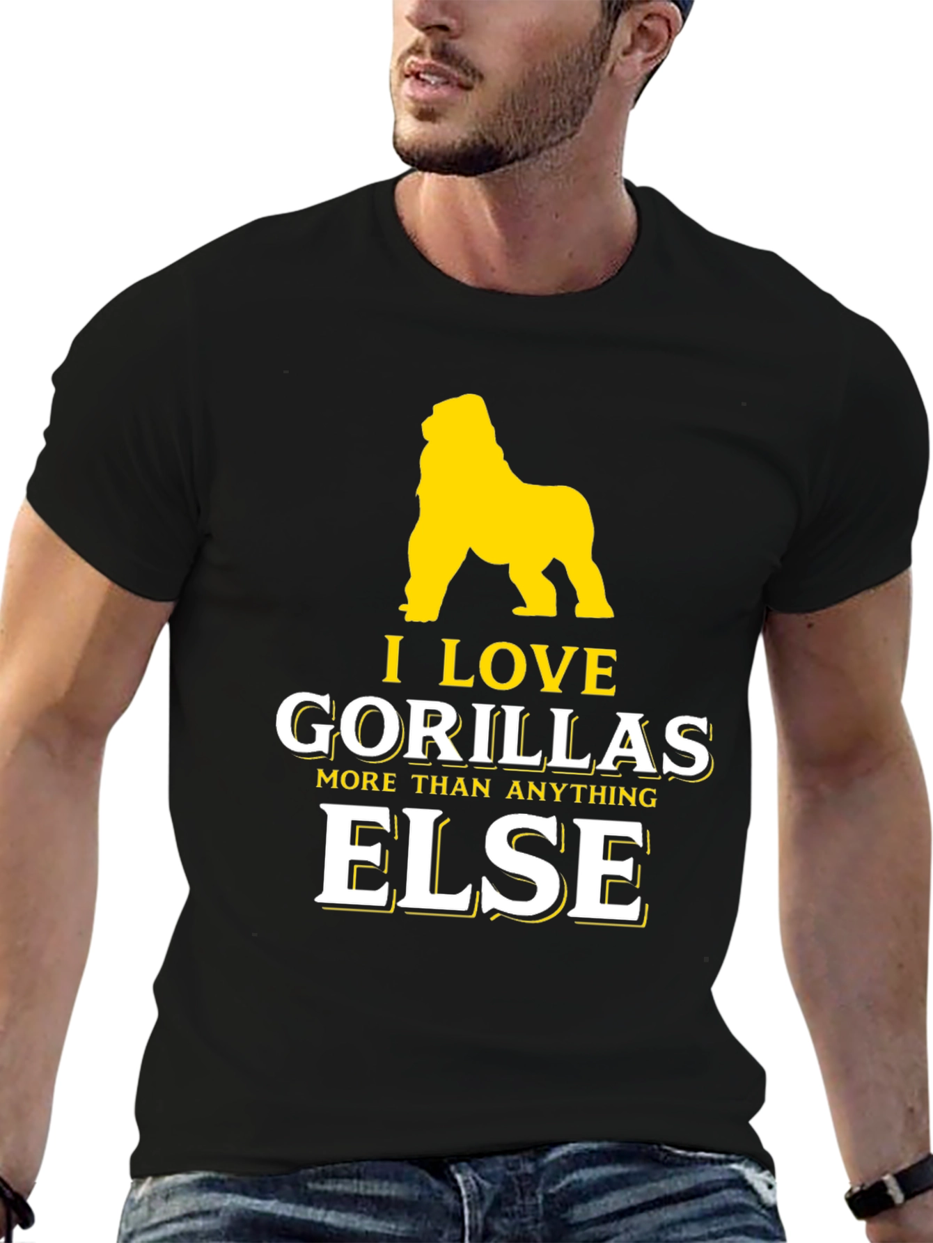 Black I Love Gorillas Graphic T-Shirt - Unique Design view 6