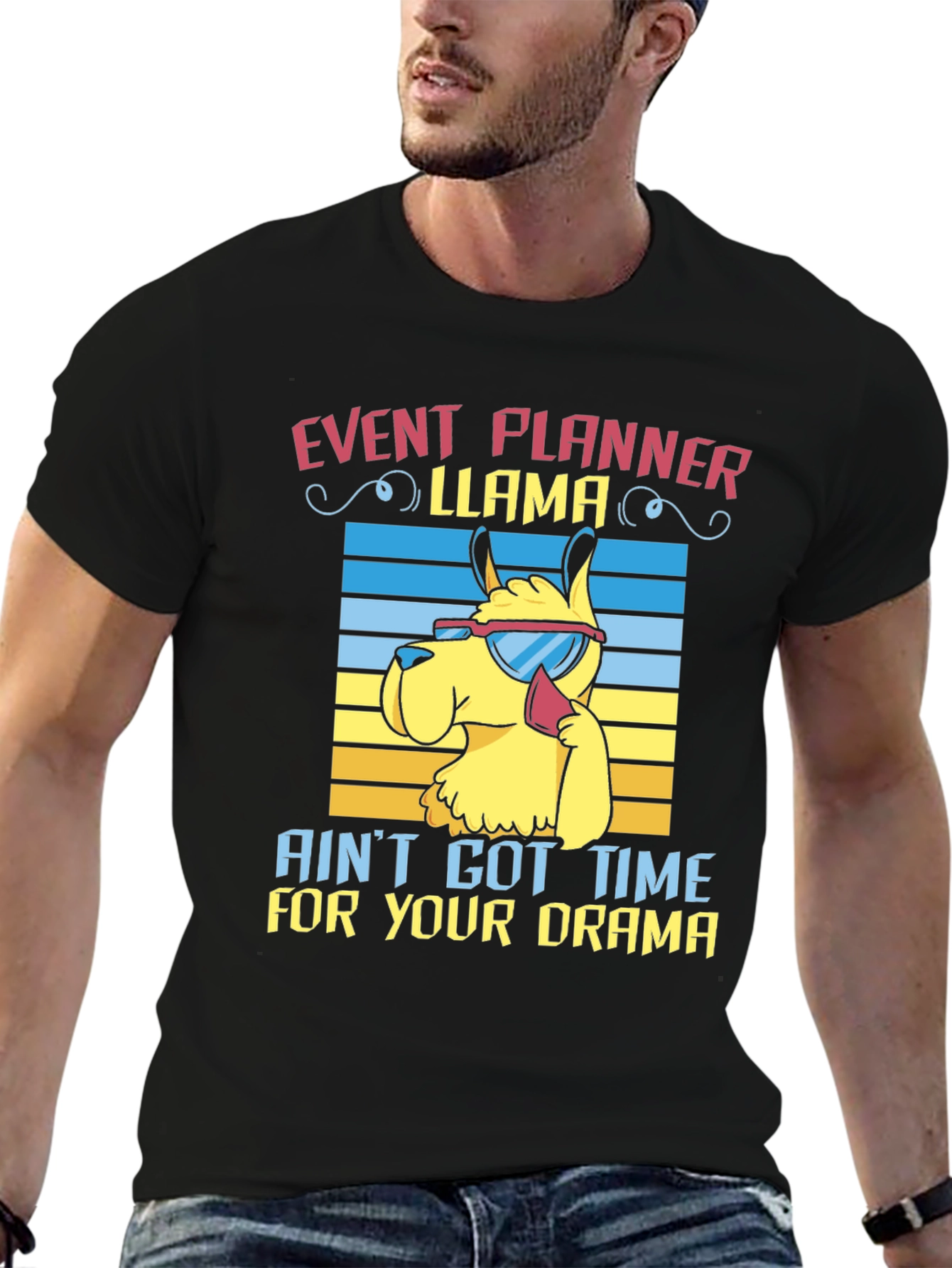 Black Event Planner Llama T-Shirt view 6