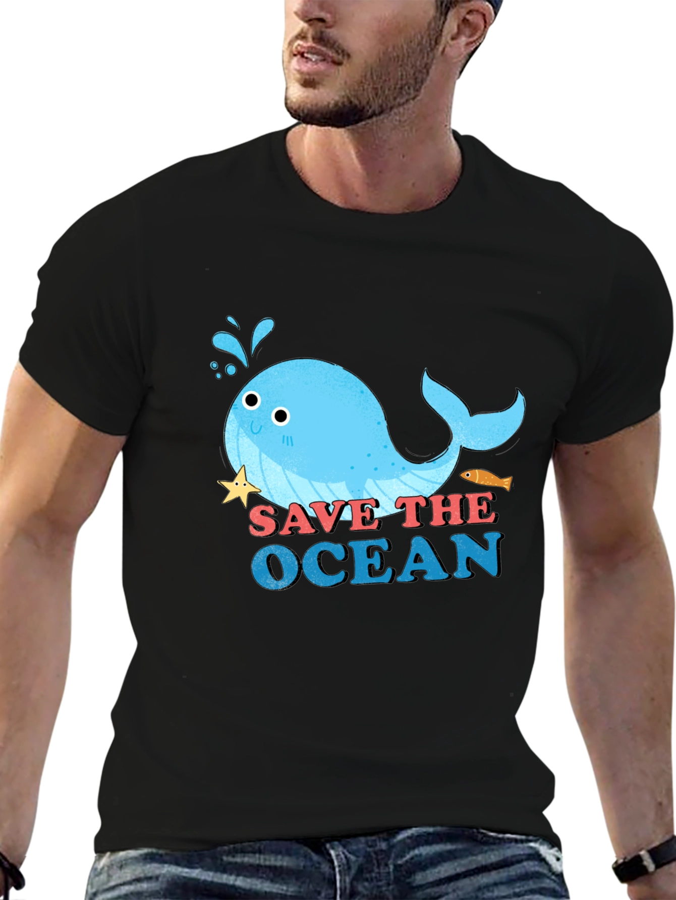 Black Save the Ocean Graphic Tee - Cute Whale Design view 6