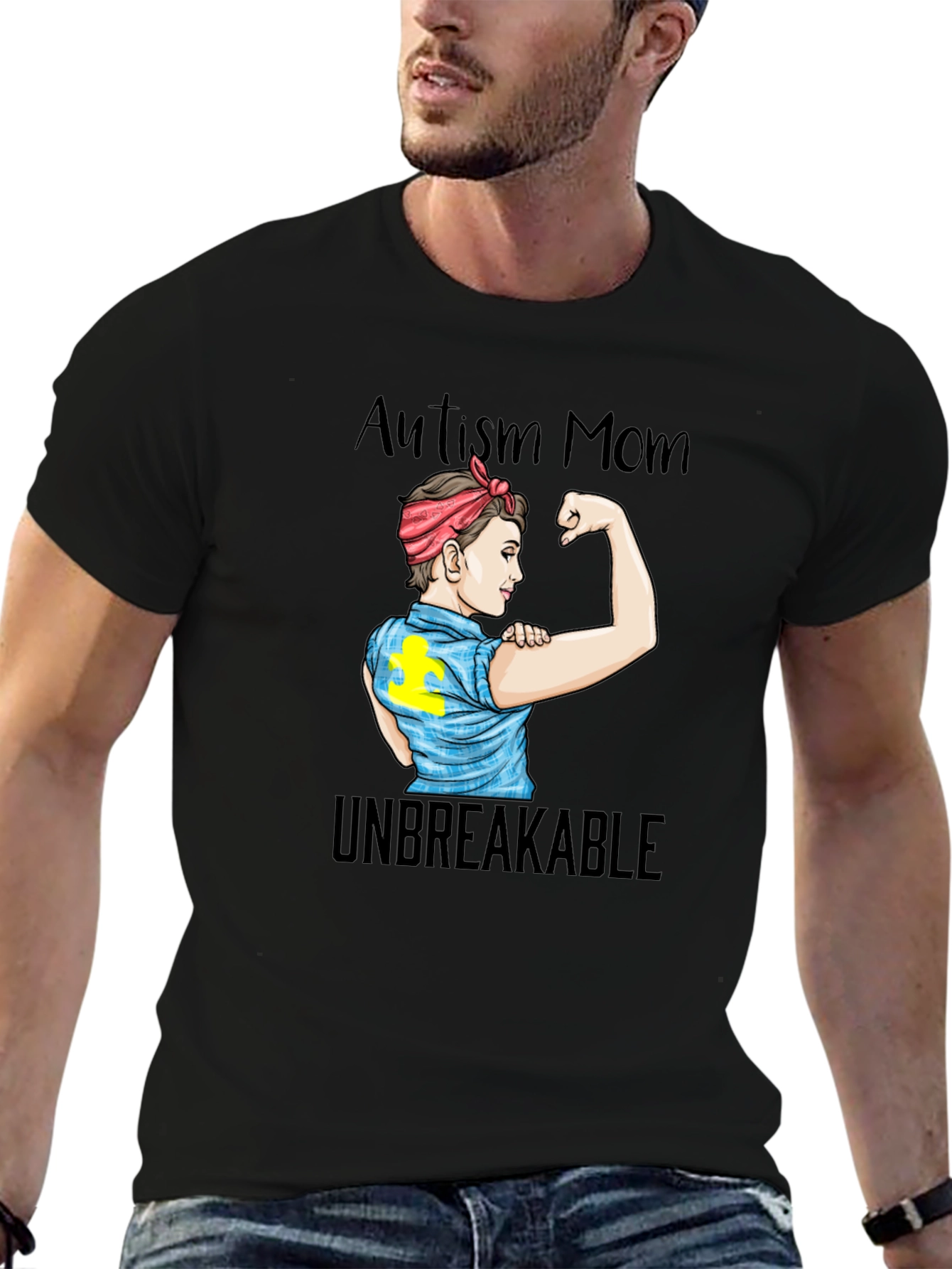 Black Autism Mom Unbreakable Graphic T-Shirt view 6