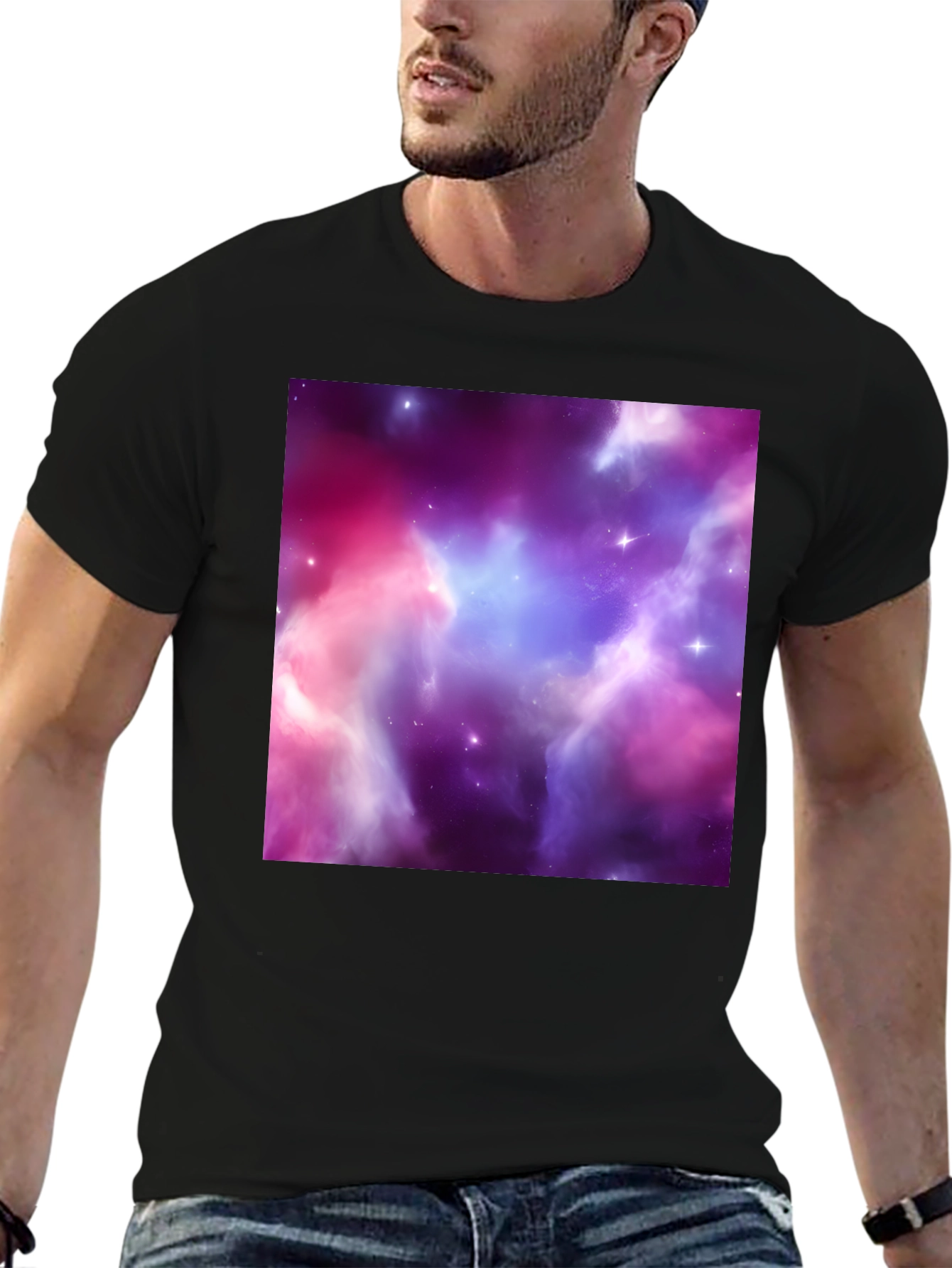 Black Nebula Print Tee - Black Short Sleeve Men's T-Shirt view 6