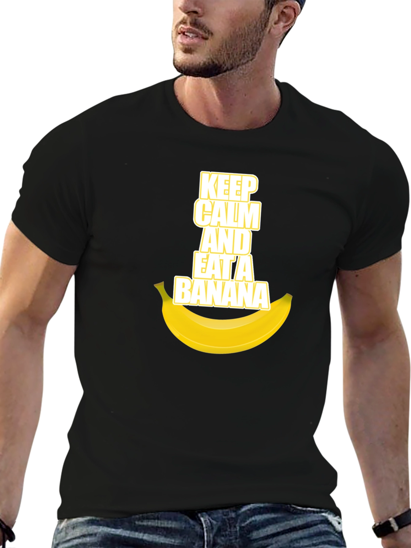Black Keep Calm and Eat a Banana Graphic Tee view 6