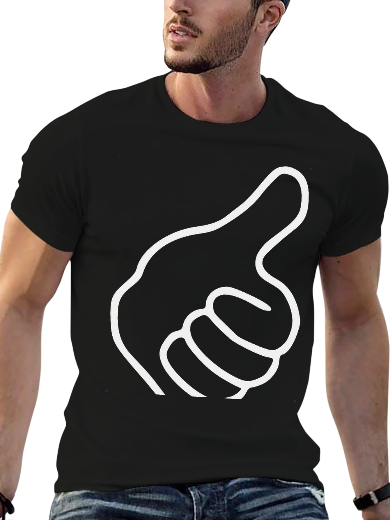 Black Thumbs Up Graphic Tee - Black Cotton Casual T-Shirt view 6