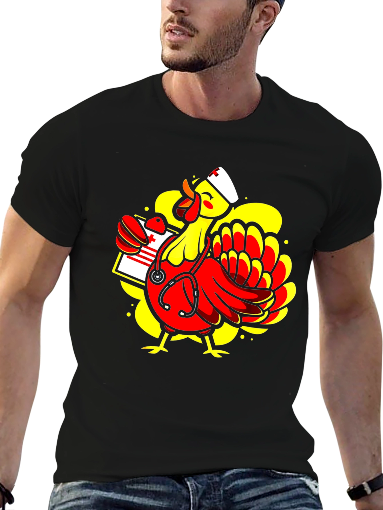 Black Nurse Chicken T-Shirt - Funny Animal Tee view 6