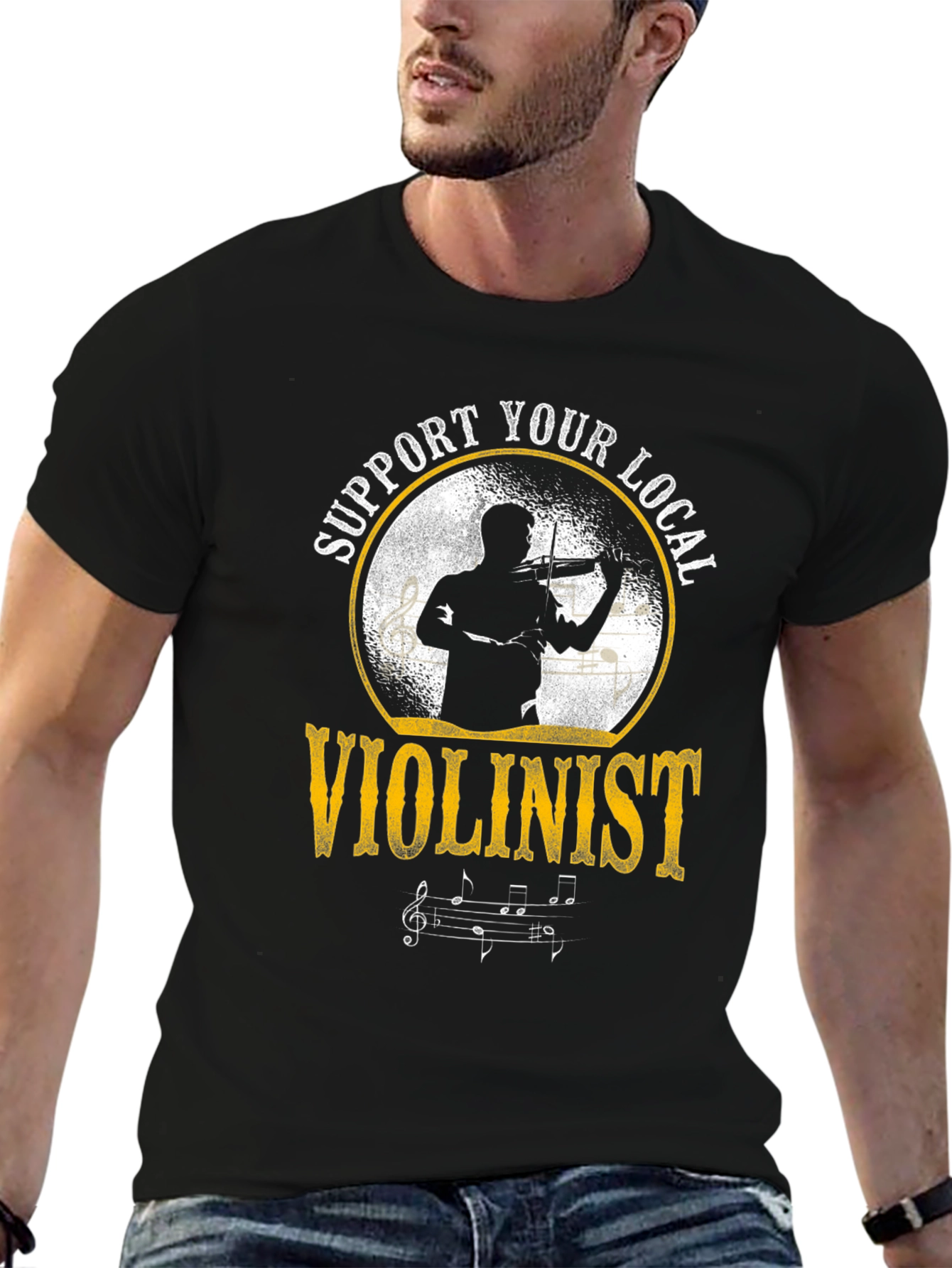 Black Support Your Local Violinist Tee view 6