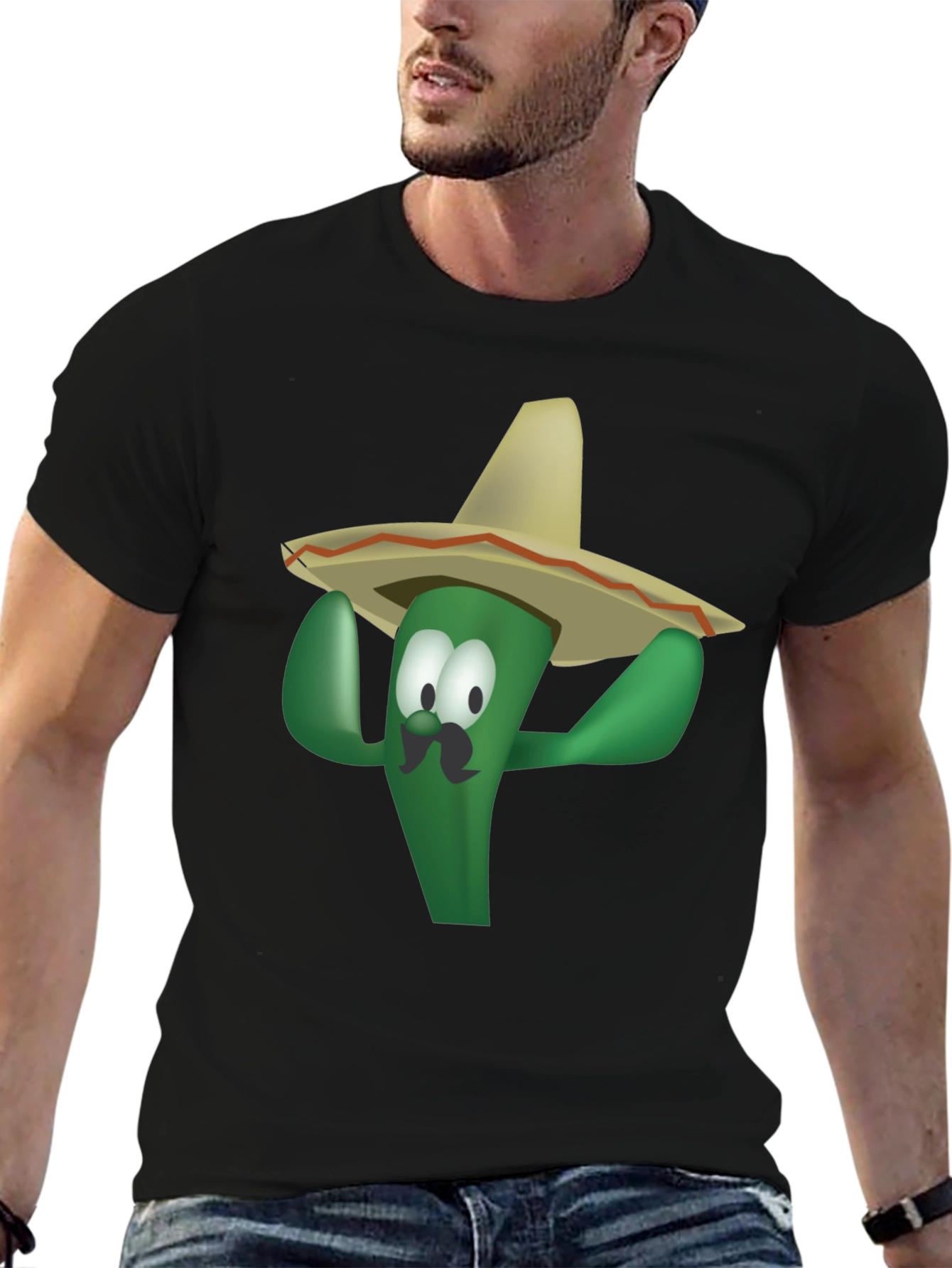 Black Funny Cactus Sombrero T-Shirt - Viva Mexico! view 6