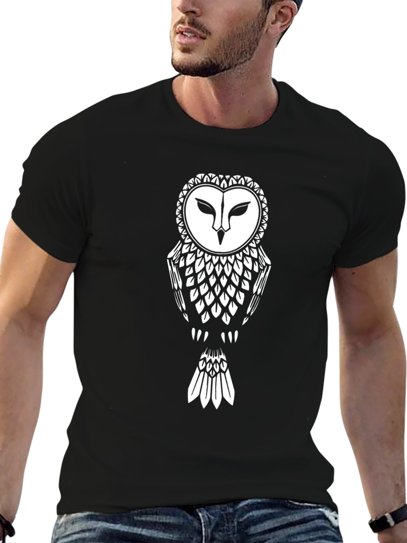 Black Owl Graphic Tee - Black Cotton T-Shirt view 6