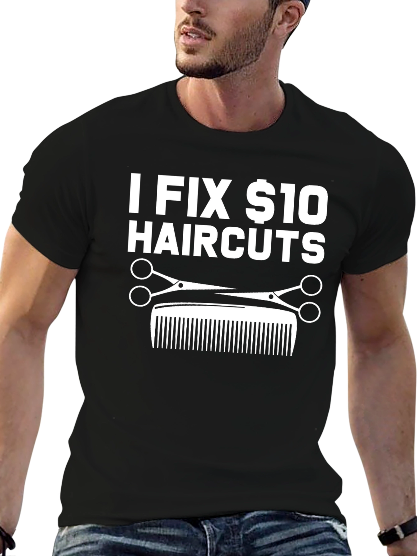 Black I Fix $10 Haircuts Graphic Tee view 6