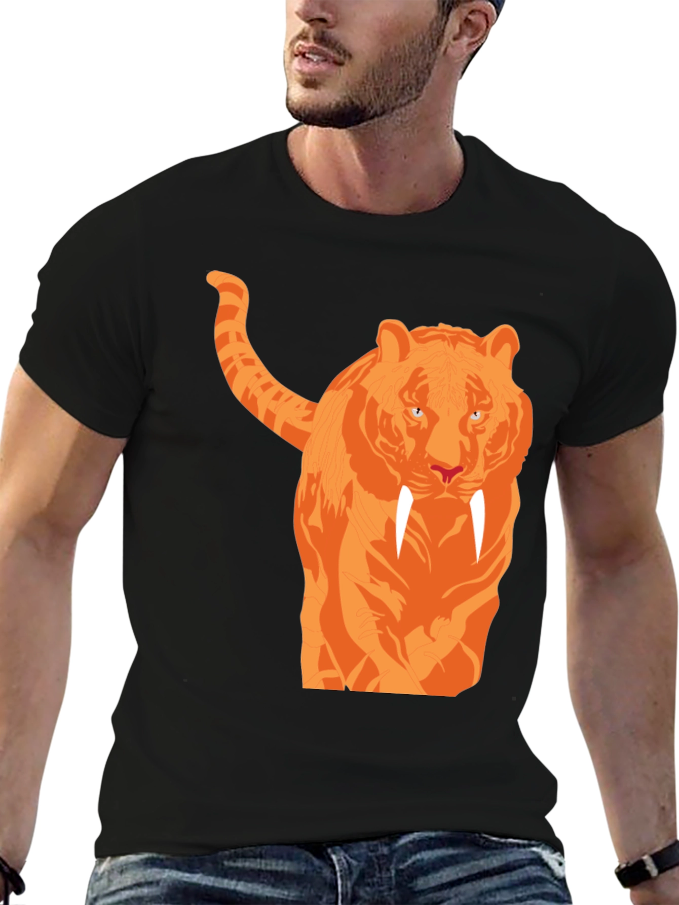 Black Cool Tiger Graphic Black T-Shirt view 6