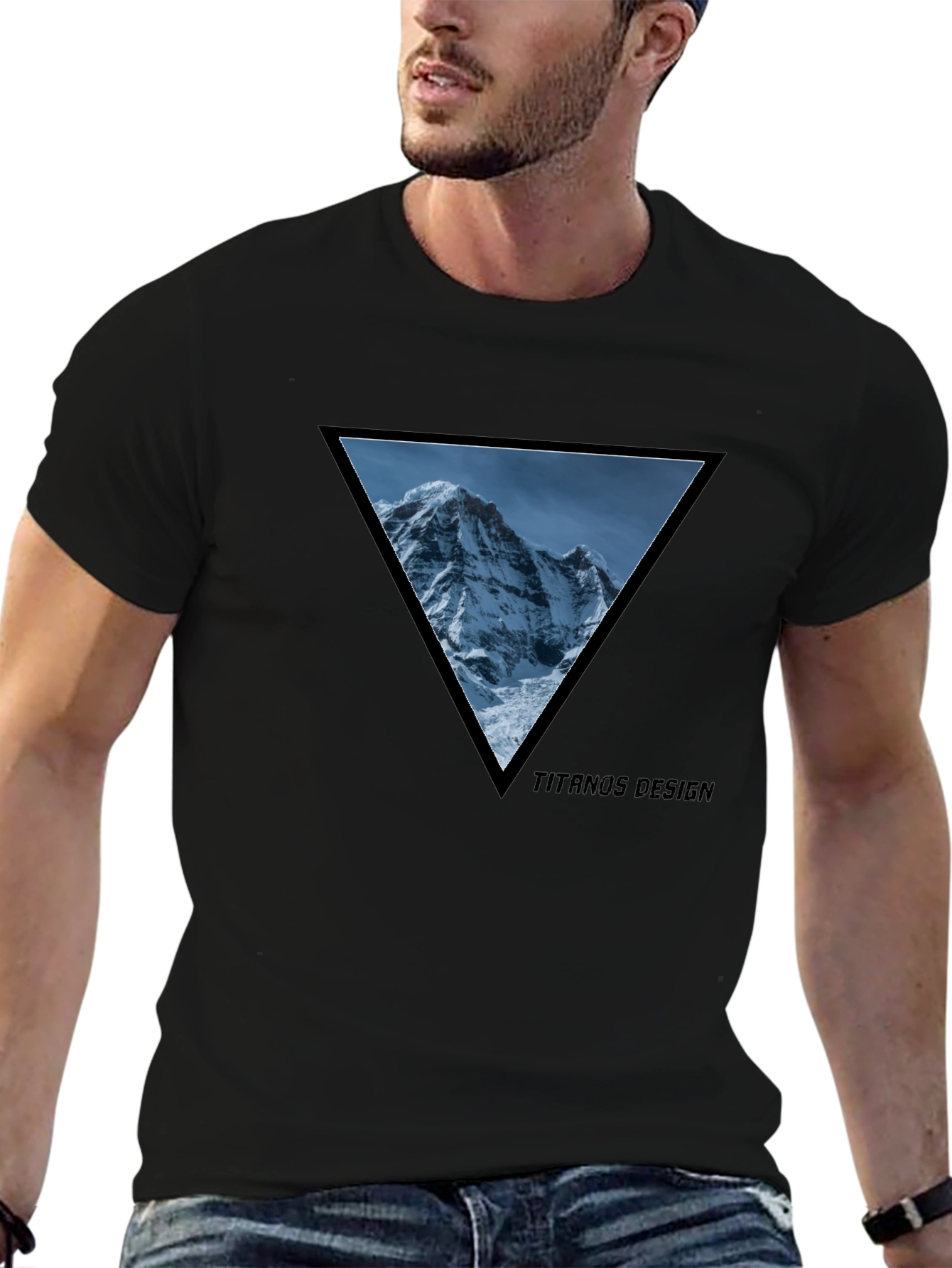 Black Mountain Peak Triangle Tee - Black Cotton Graphic T-Shirt view 6