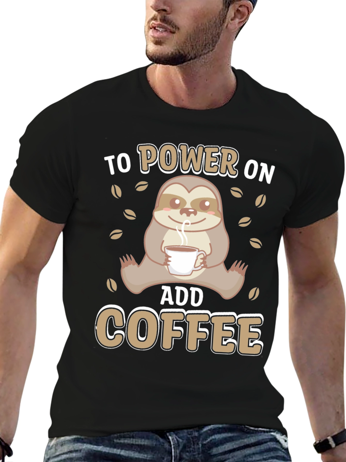 Black Sloth Coffee T-Shirt - Power On with Coffee view 6