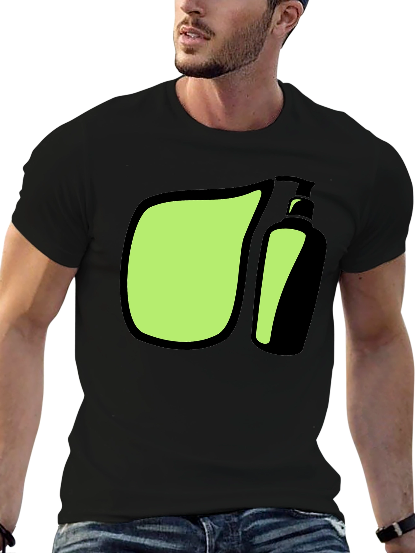 Black Modern Graphic Tee - Green and Black Design view 6