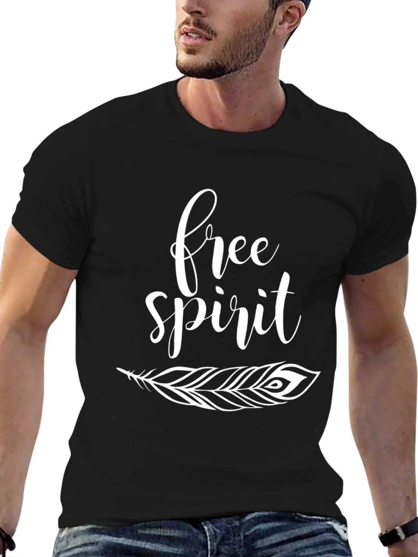 Black Free Spirit Feather Graphic Tee - Black view 6