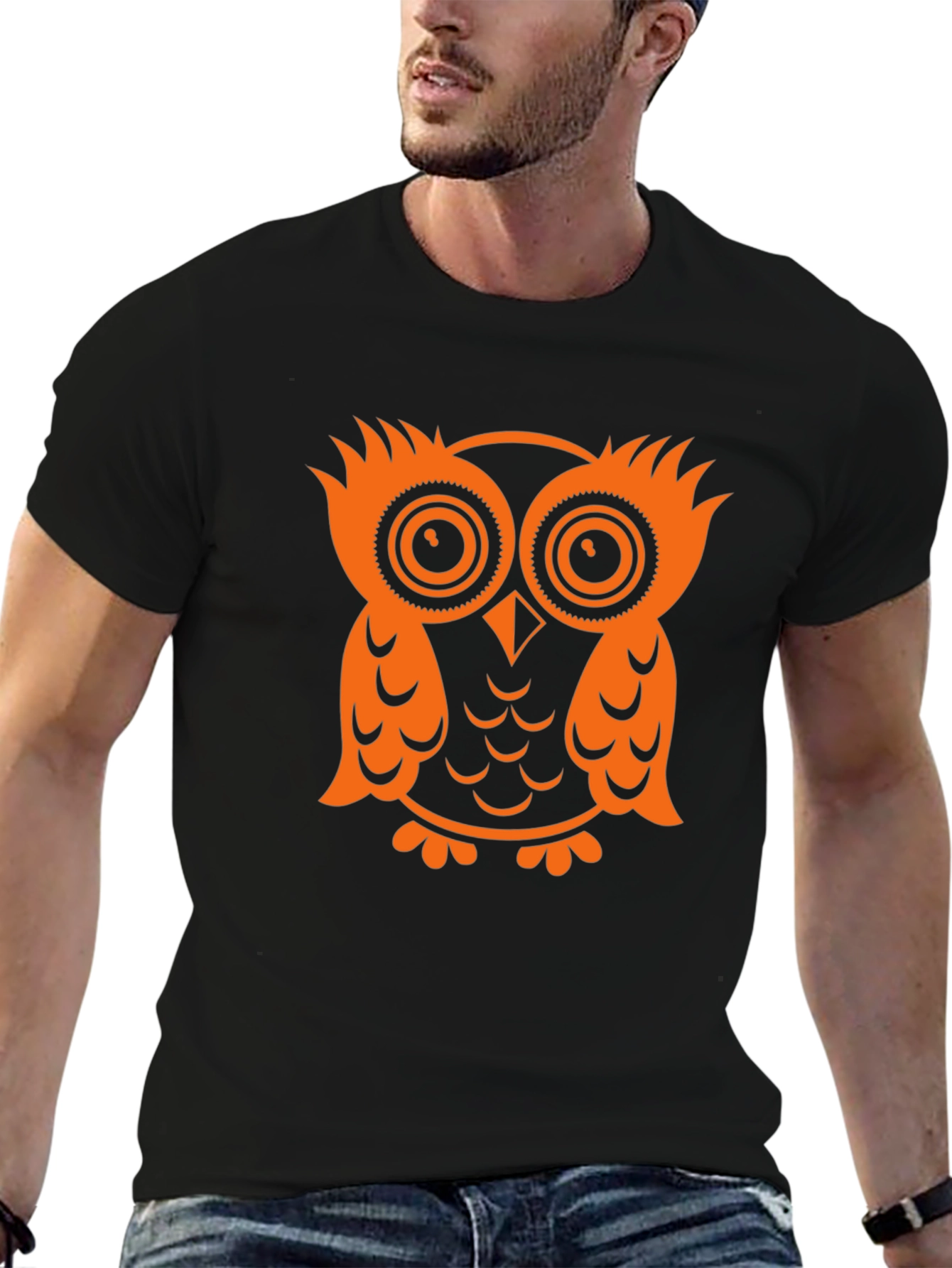Black Owl Graphic Tee - Black Cotton T-Shirt view 6