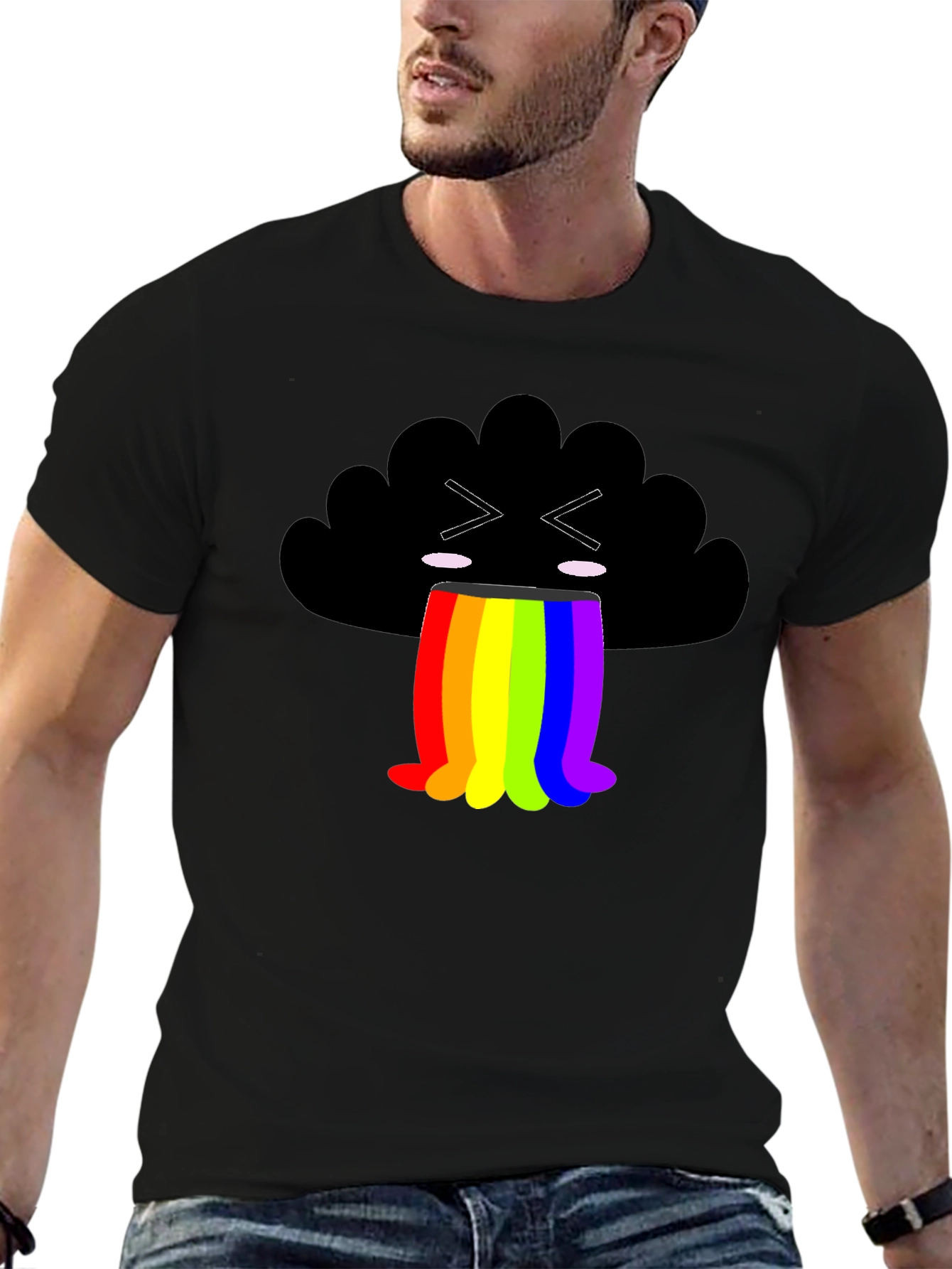 Black Rainbow Puke Cloud Graphic Tee - Soft Cotton Shirt view 6