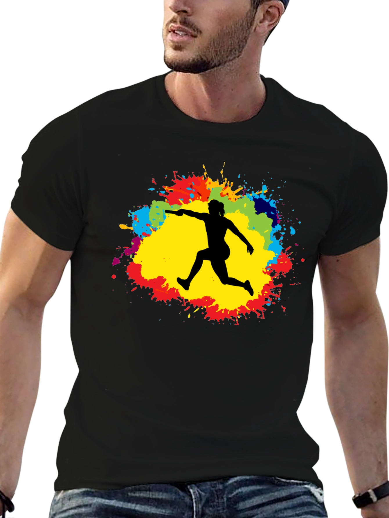 Athlete Silhouette Colorful Paint Splatter T-Shirt - 6