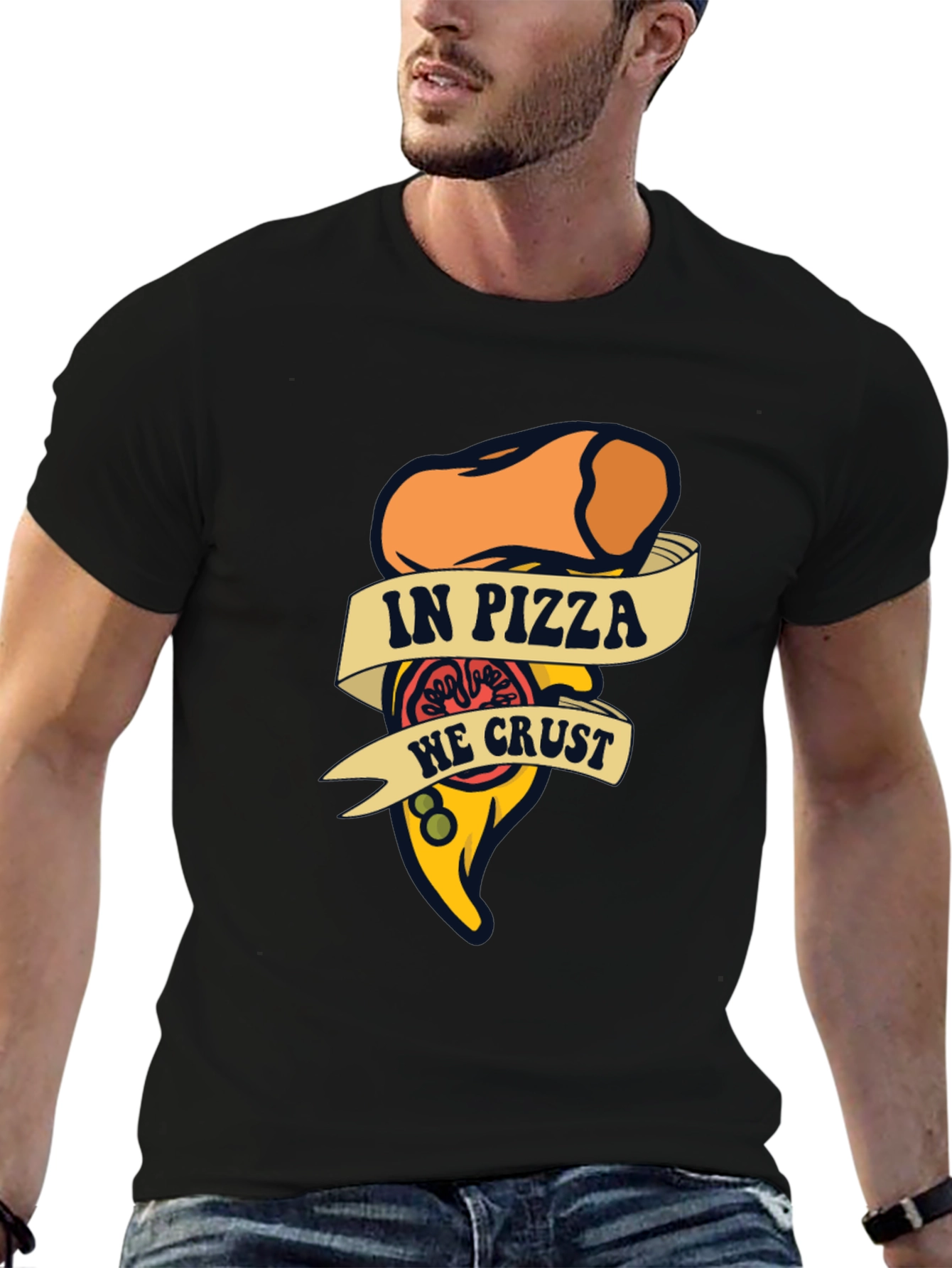 Black In Pizza We Crust Funny Graphic T-Shirt view 6