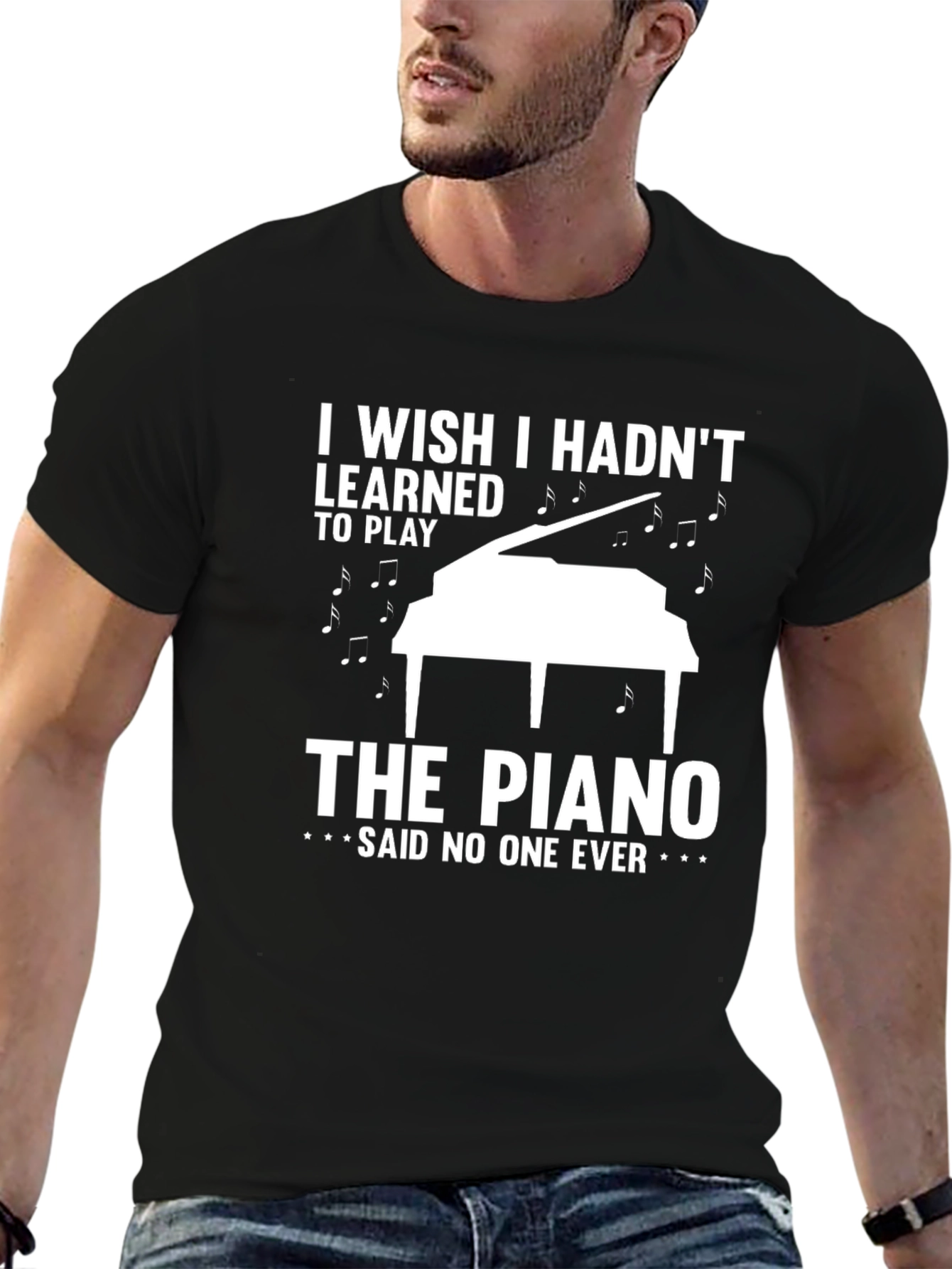 Black Funny Piano T-Shirt: I Wish I Hadn't Learned to Play view 6