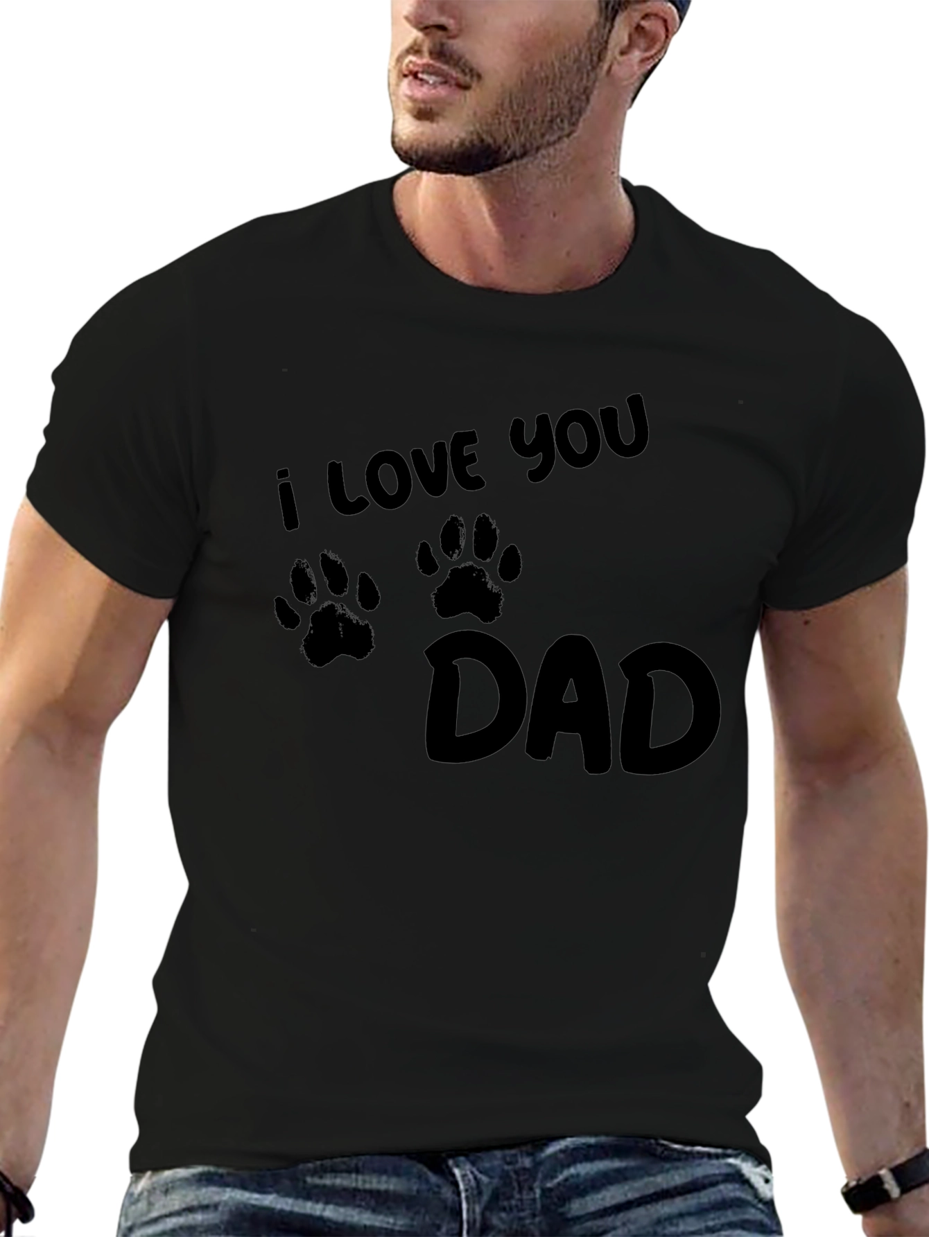 Black I Love You Dad Paw Print T-Shirt view 6