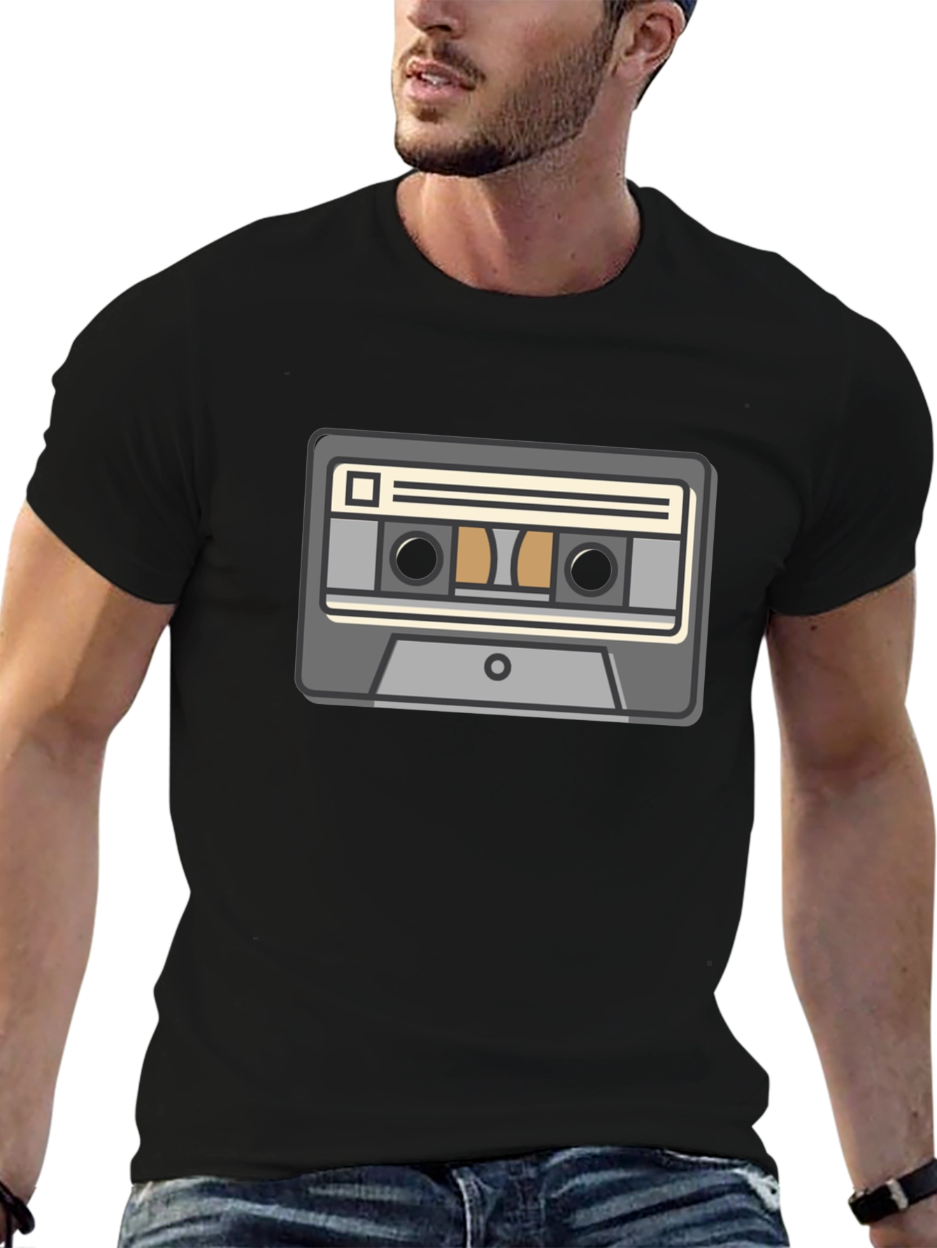Black Retro Cassette Tape Graphic Tee - Classic Music Lover Shirt view 6