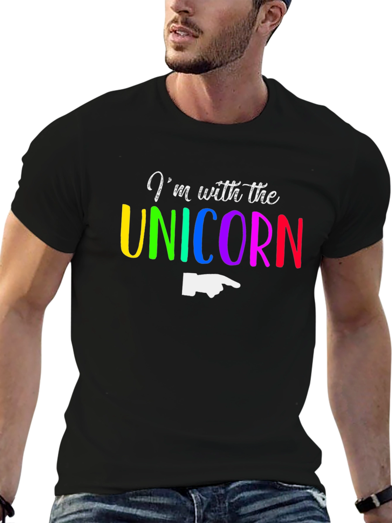 Black I'm with the Unicorn T-Shirt - Rainbow Novelty Tee view 6