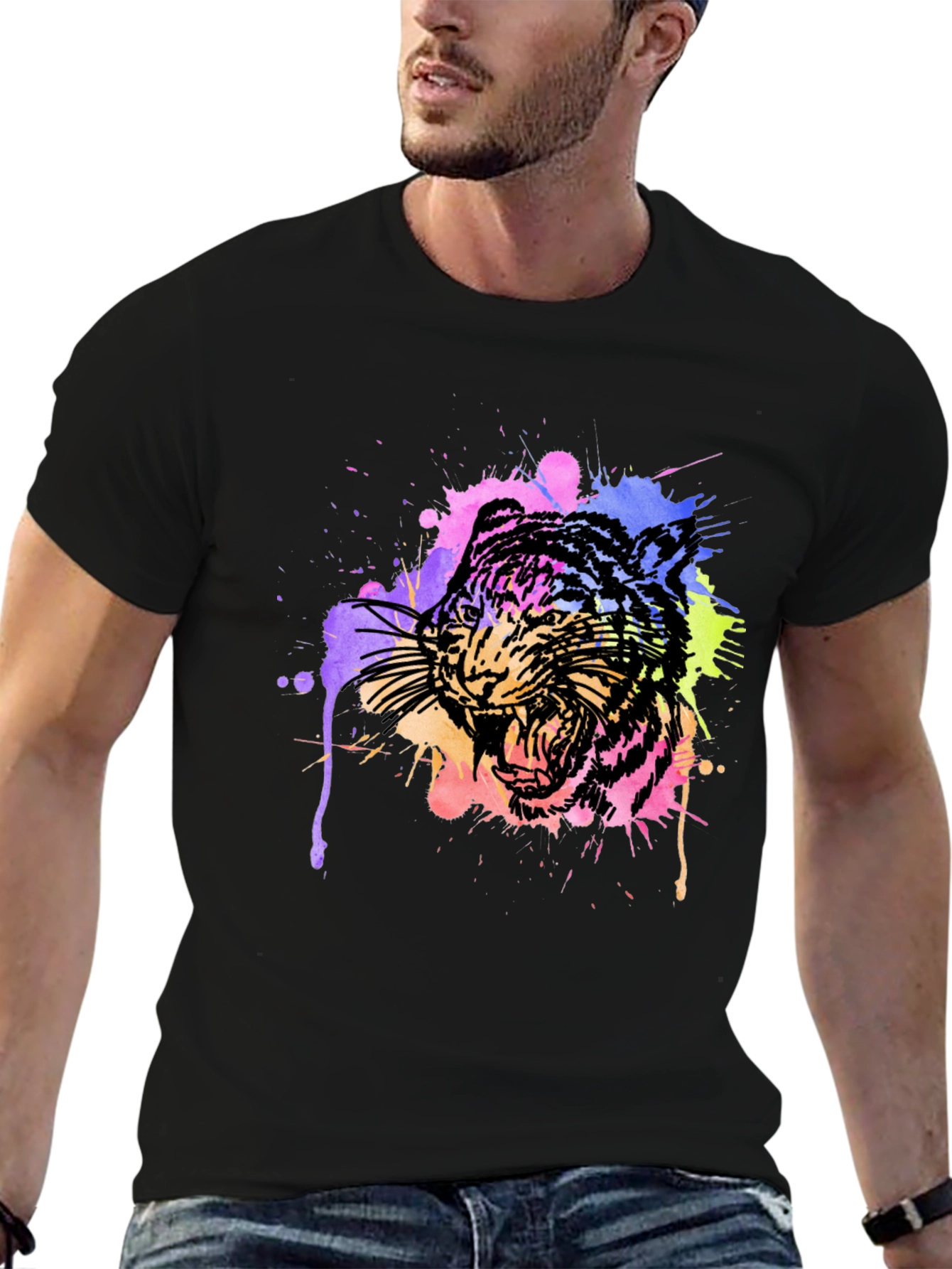 Black Watercolor Tiger Graphic Tee view 6
