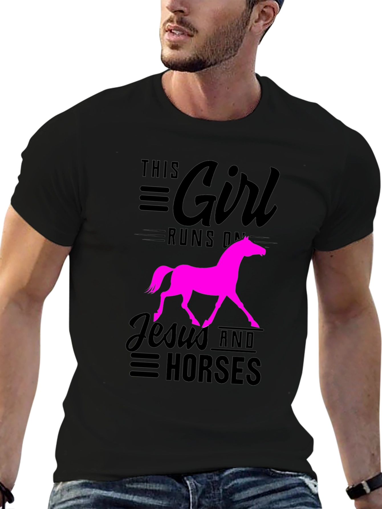 Black This Girl Runs on Jesus and Horses Black T-Shirt view 6