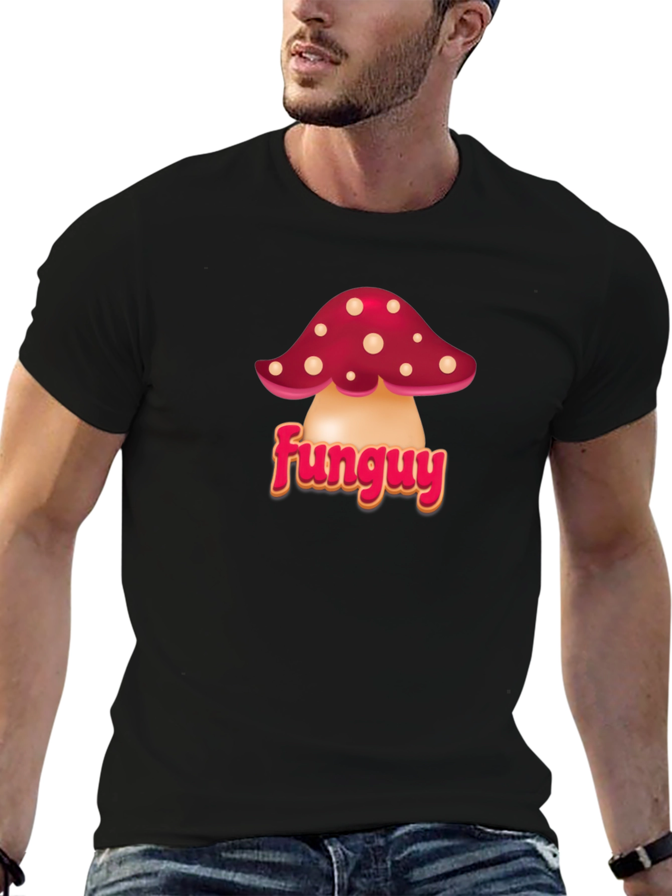 Black FunGuy Mushroom Graphic Tee - Black Cotton T-Shirt view 6